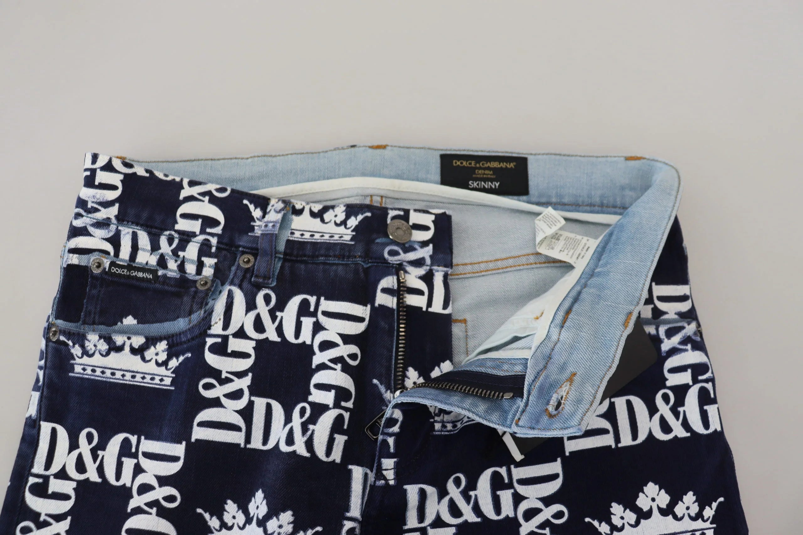 Dolce & Gabbana Blue Cotton DG Crown Skinny Denim Jeans - IT48 | M - Jeans