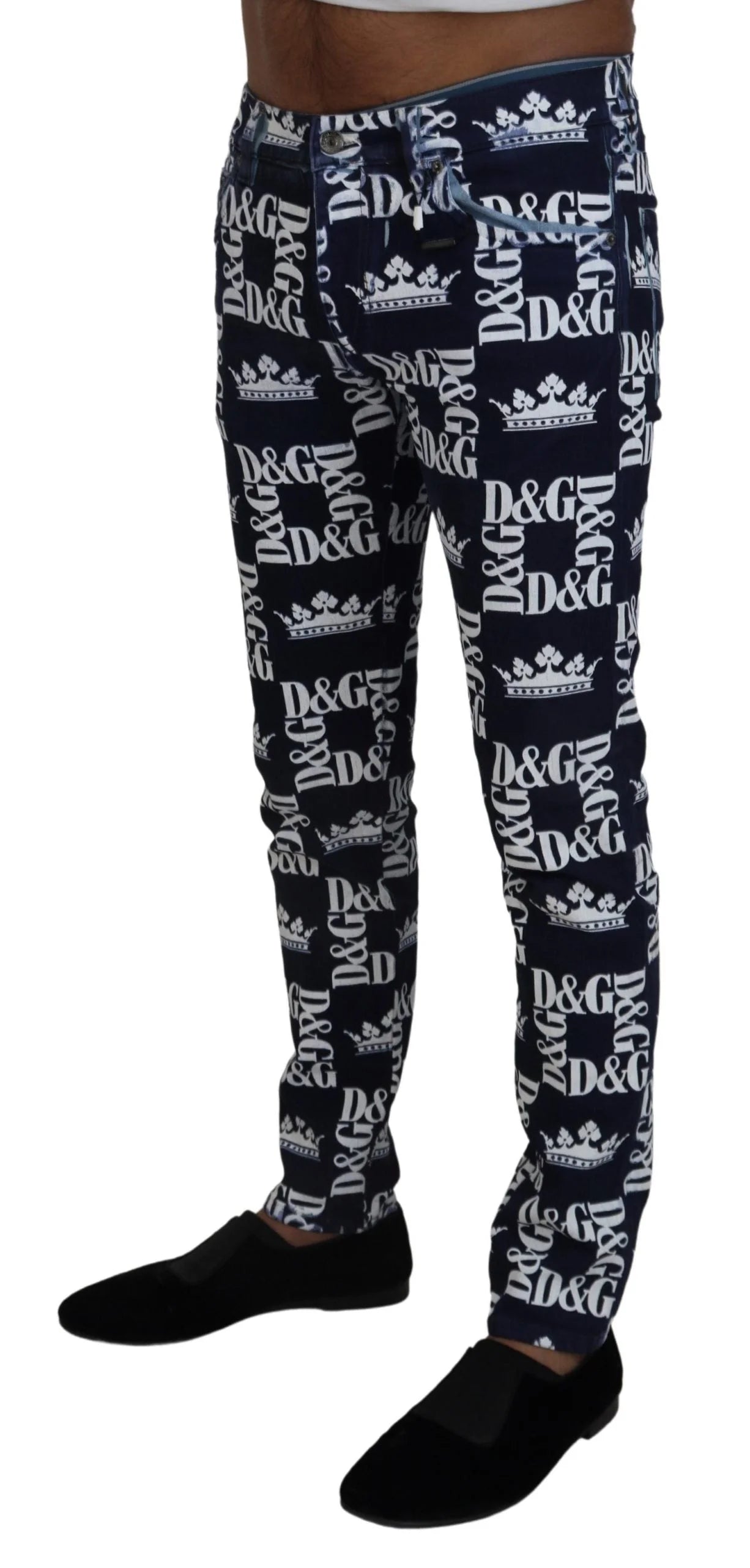 Dolce & Gabbana Blue Cotton DG Crown Skinny Denim Jeans - IT48 | M - Jeans