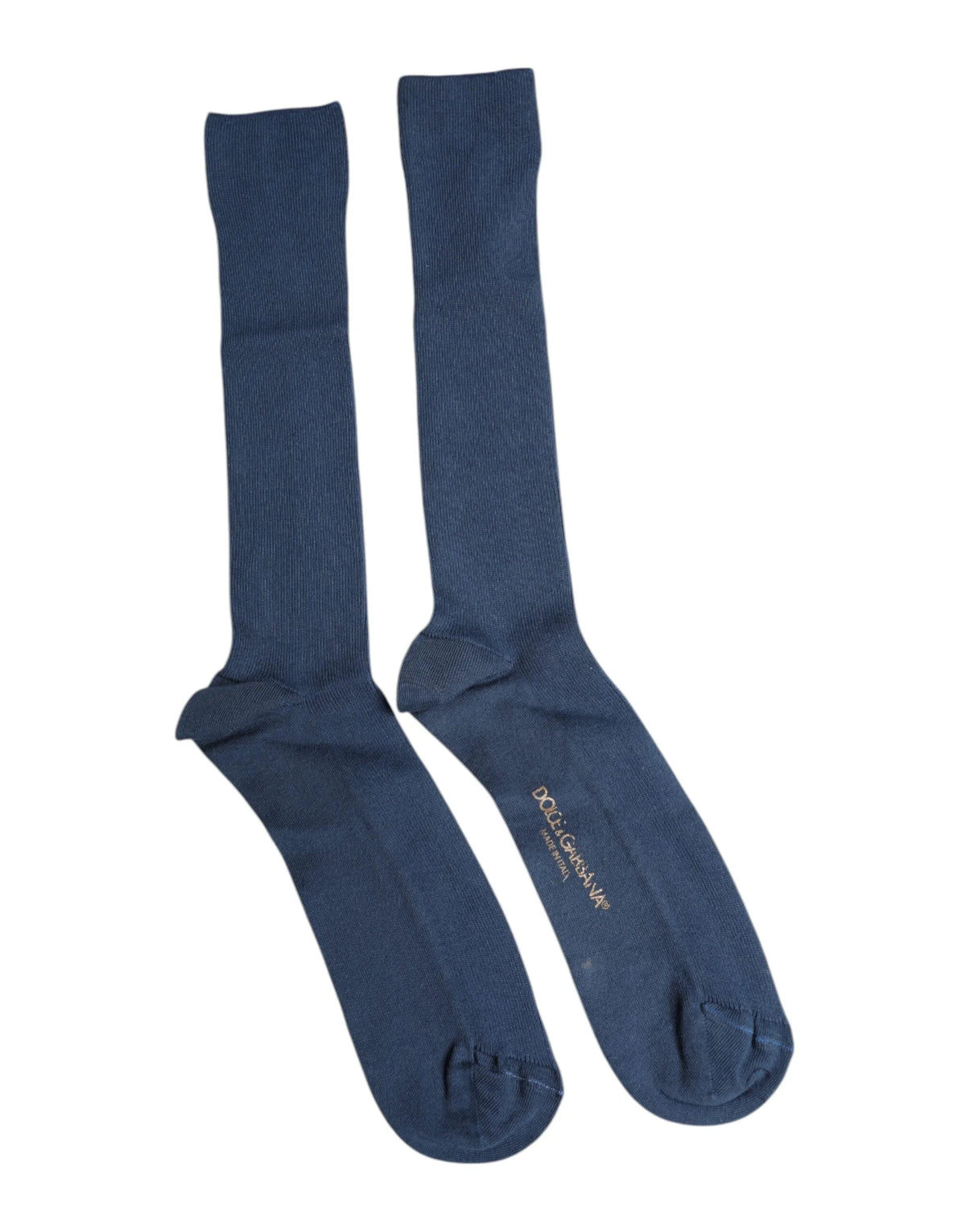 Dolce & Gabbana Blue Cotton DG Logo Over The Calf Socks - L - Crew Socks