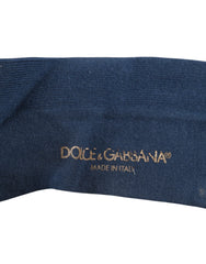 Dolce & Gabbana Blue Cotton DG Logo Over The Calf Socks - L - Crew Socks