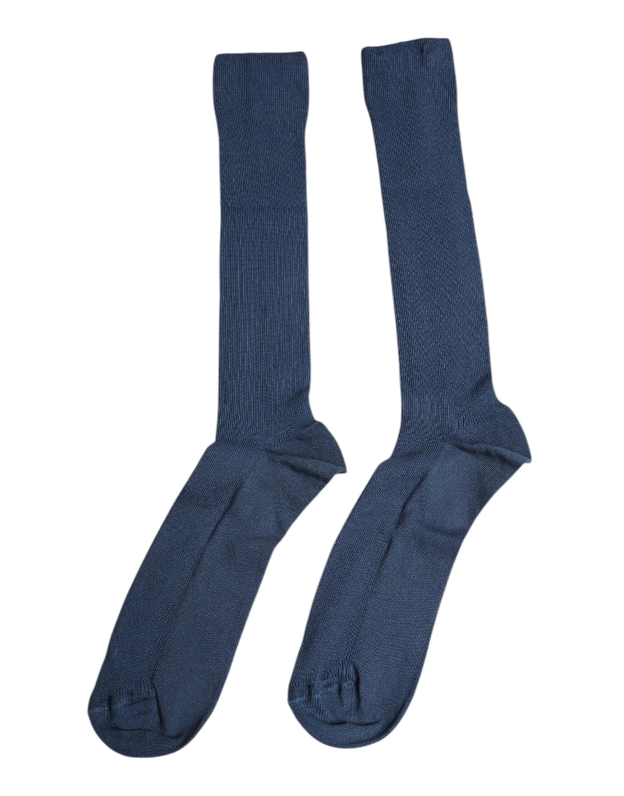 Dolce & Gabbana Blue Cotton DG Logo Over The Calf Socks - L - Crew Socks