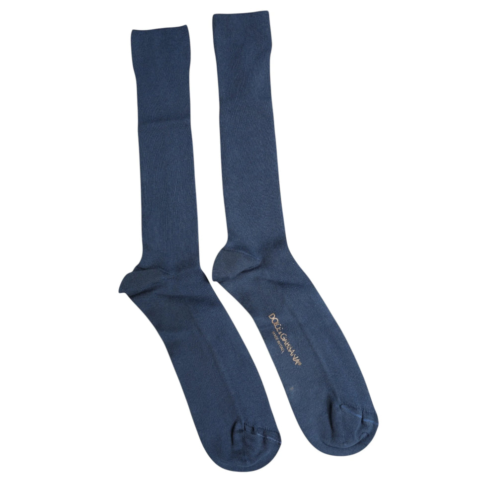 Dolce & Gabbana Blue Cotton DG Logo Over The Calf Socks - L - Crew Socks