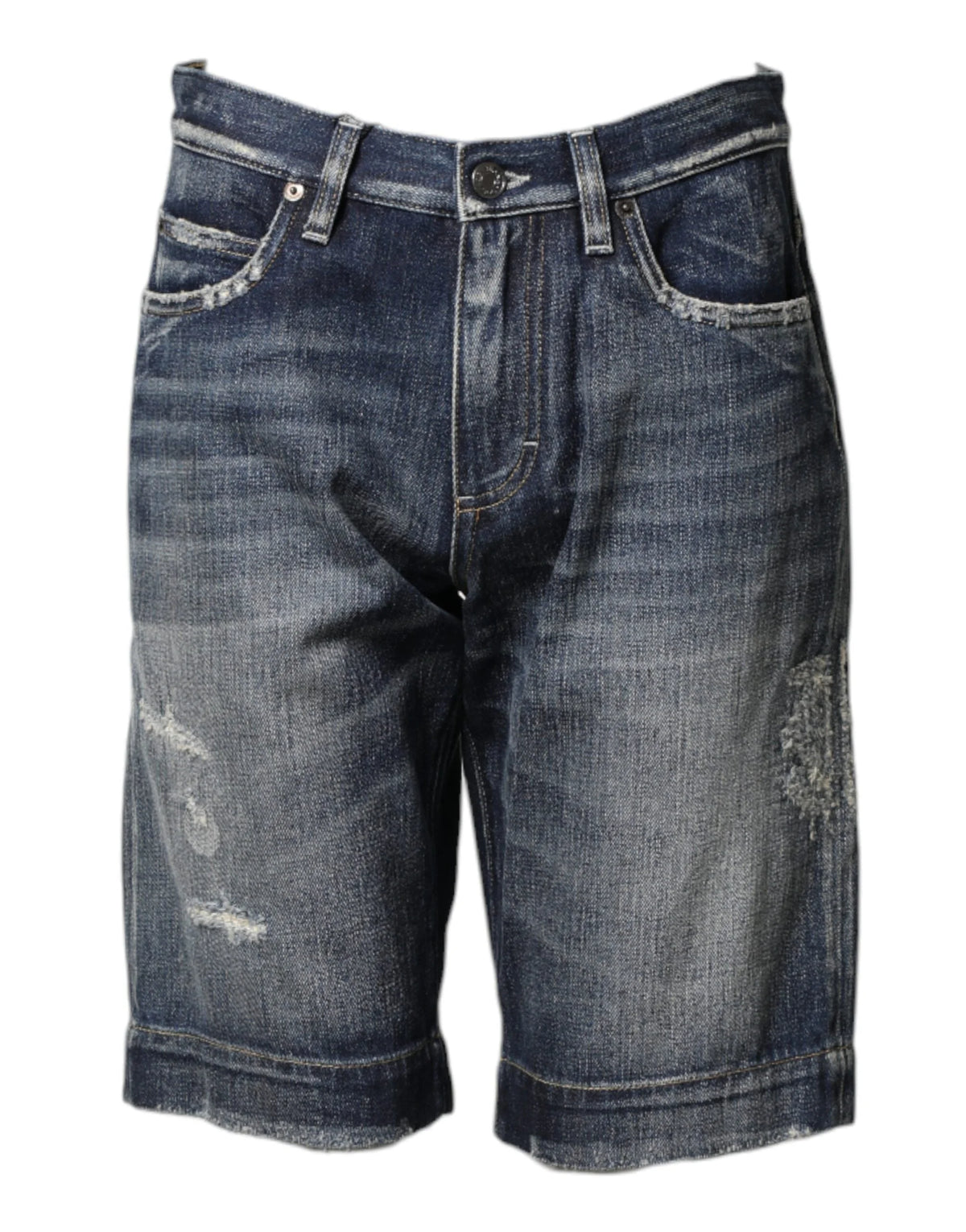 Dolce & Gabbana Blue Cotton Distressed Denim Bermuda Shorts - IT44 | XS