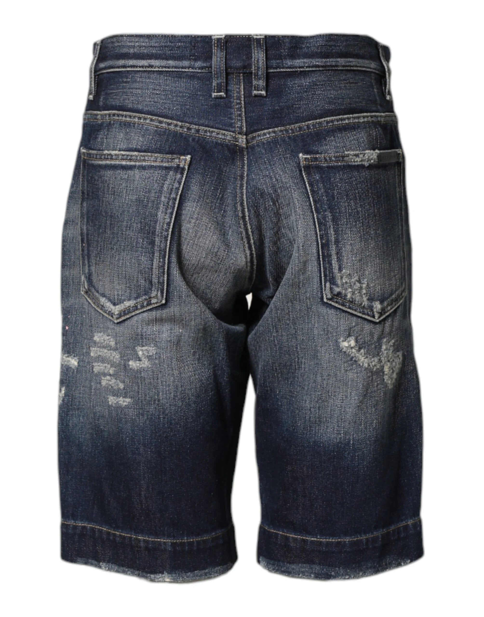 Dolce & Gabbana Blue Cotton Distressed Denim Bermuda Shorts - IT44 | XS