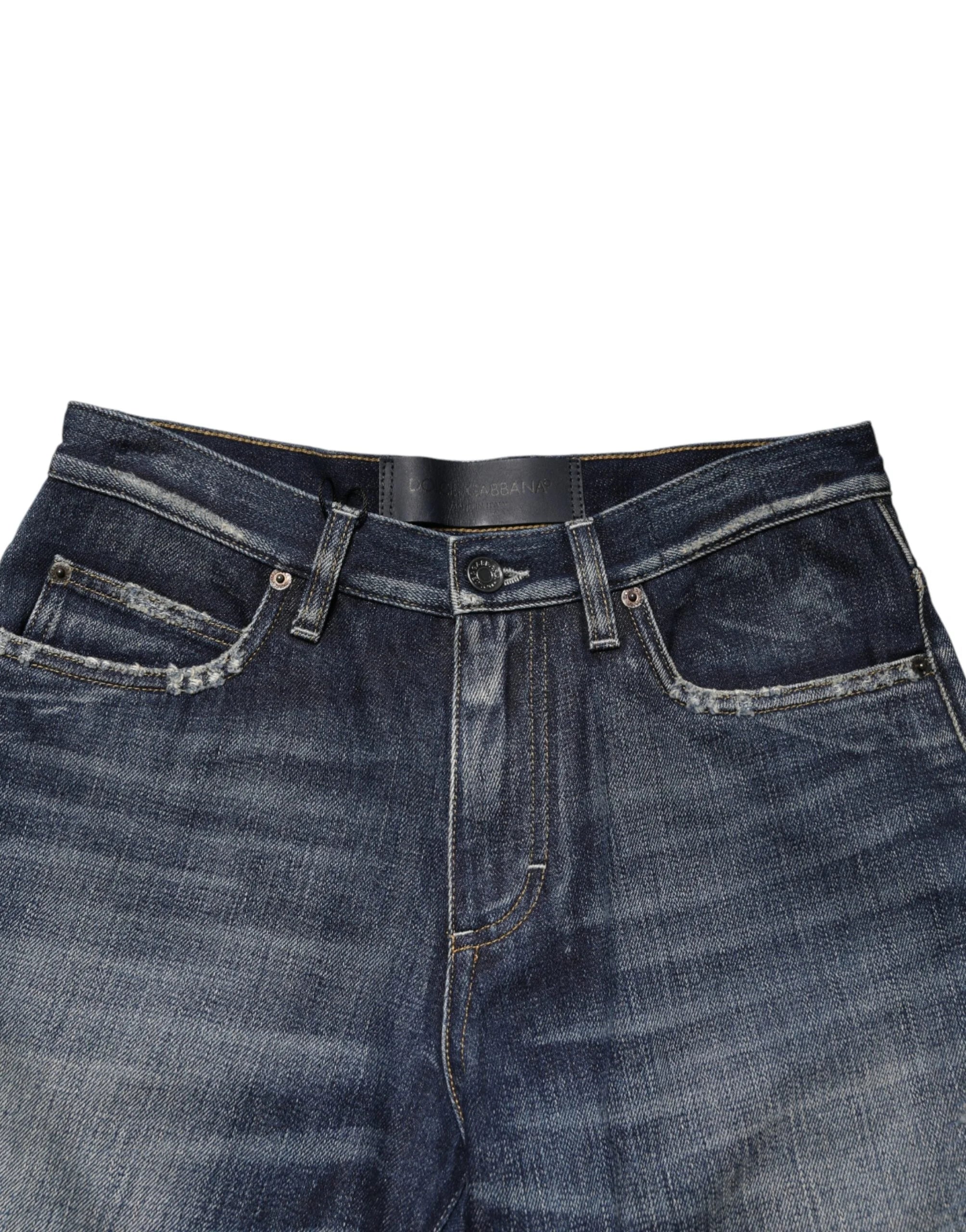 Dolce & Gabbana Blue Cotton Distressed Denim Bermuda Shorts - IT44 | XS
