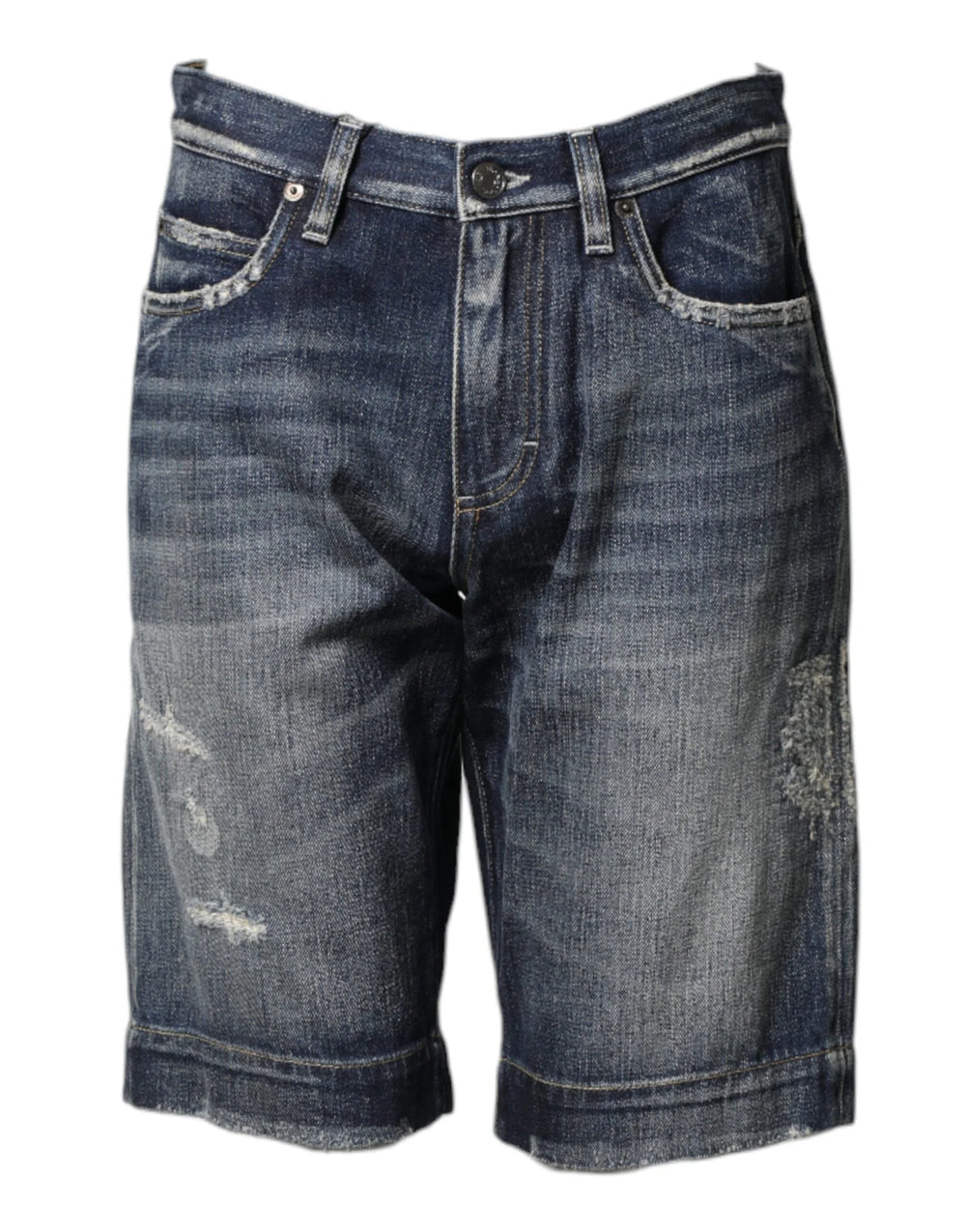 Dolce & Gabbana Blue Cotton Distressed Denim Bermuda Shorts - IT44 | XS