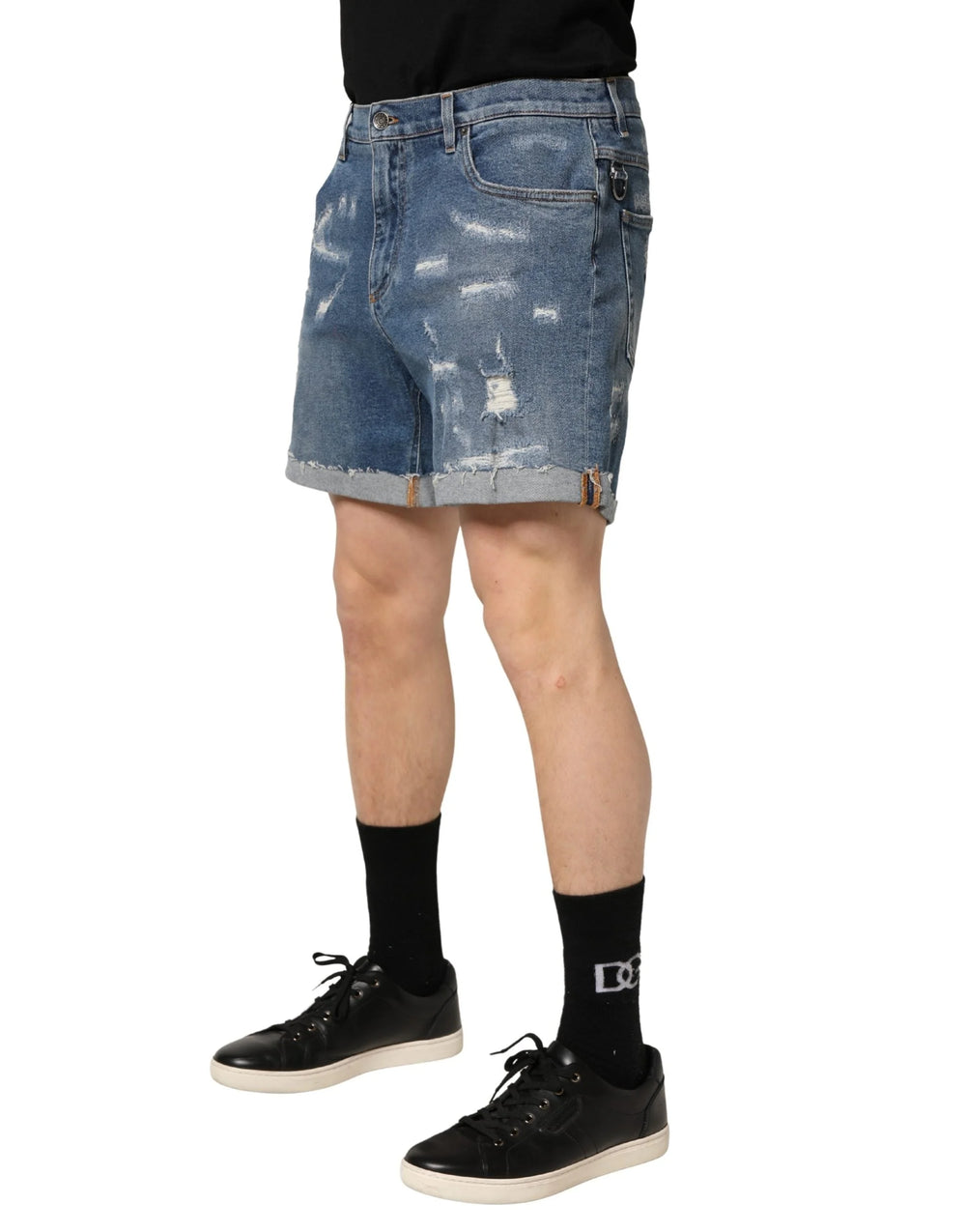 Dolce & Gabbana Modré bavlněné bermudy s potrhaným vzhledem - IT50 | L