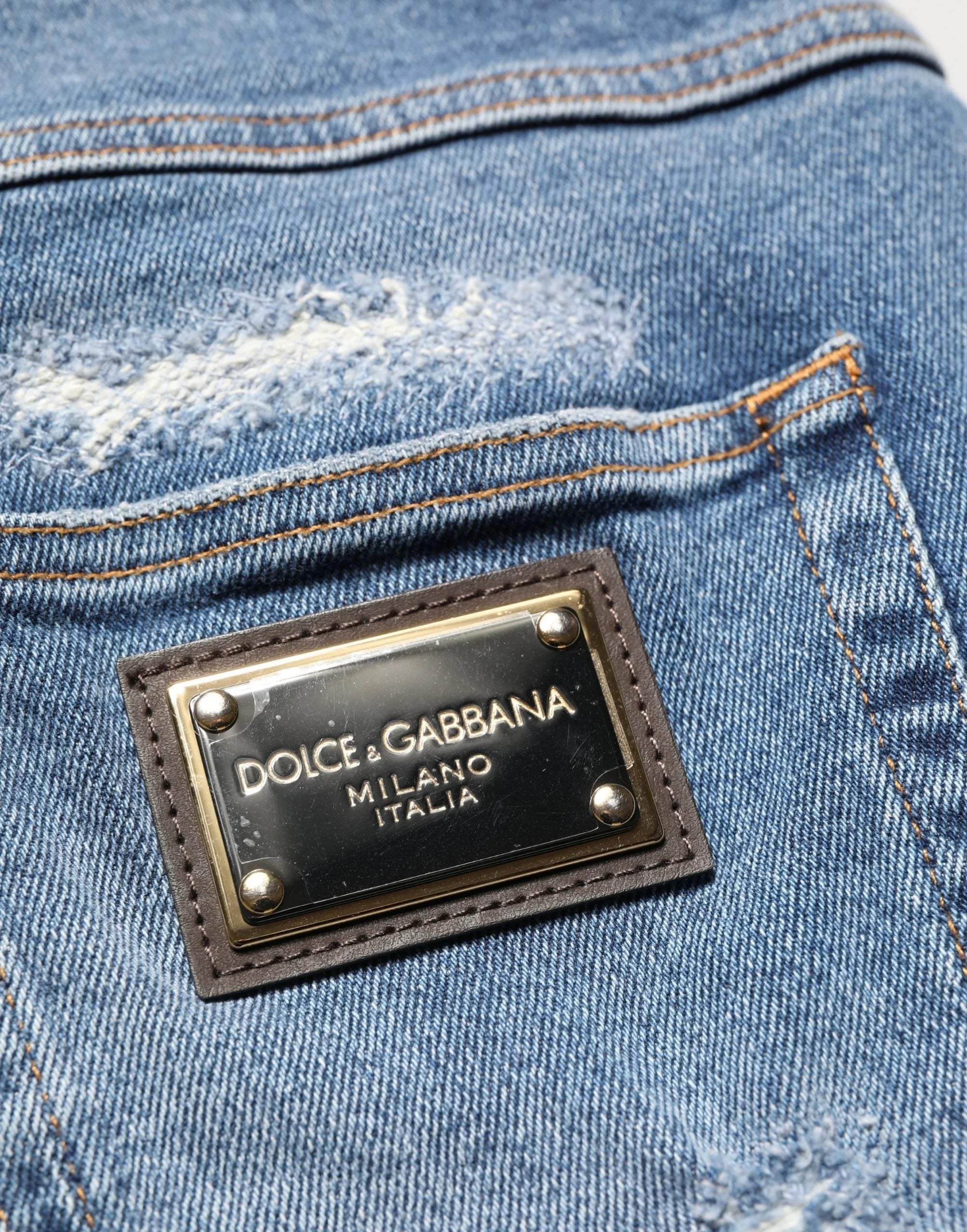 Dolce & Gabbana Modré bavlněné bermudy s potrhaným vzhledem - IT50 | L