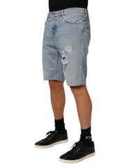 Dolce & Gabbana Blue Cotton Distressed Denim Bermuda Shorts - IT50 | L - Bermudas