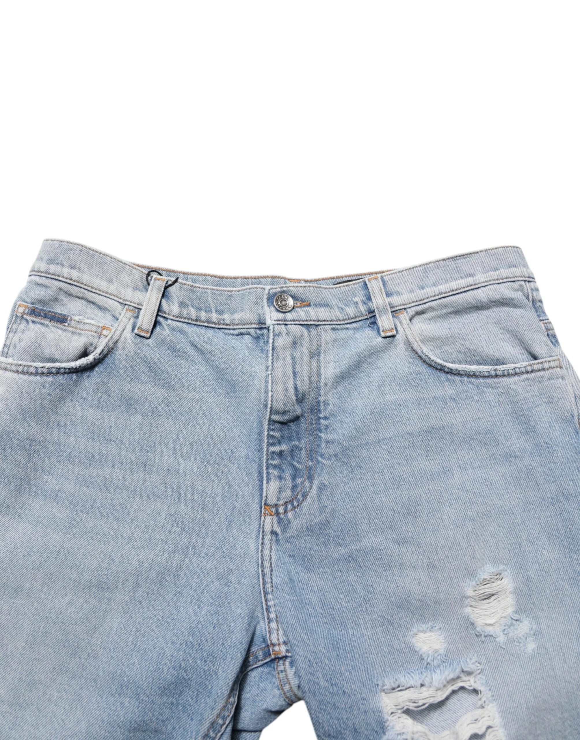 Dolce & Gabbana Blue Cotton Distressed Denim Bermuda Shorts - IT50 | L - Bermudas