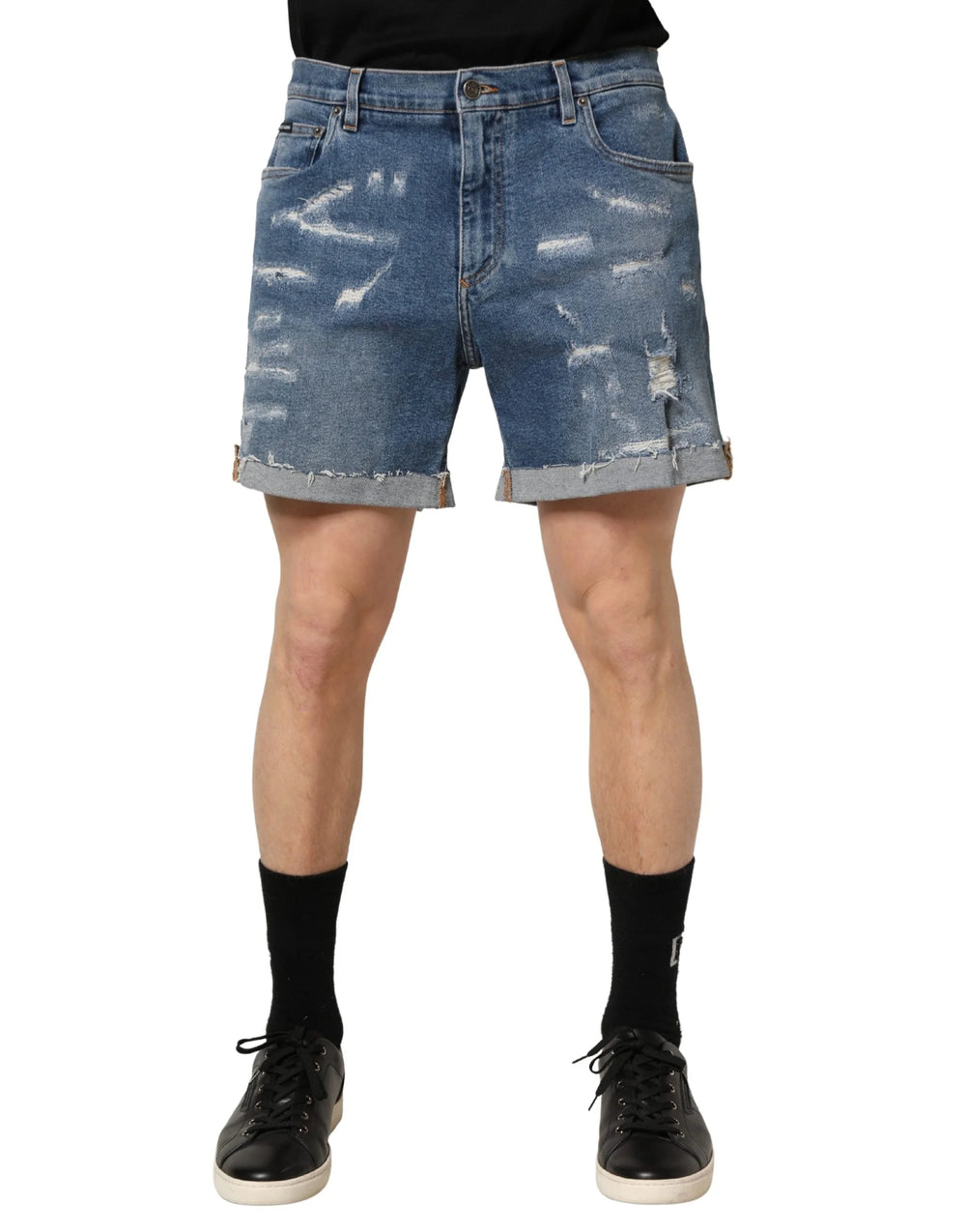 Dolce & Gabbana Modré bavlněné bermudy s potrhaným vzhledem - IT50 | L