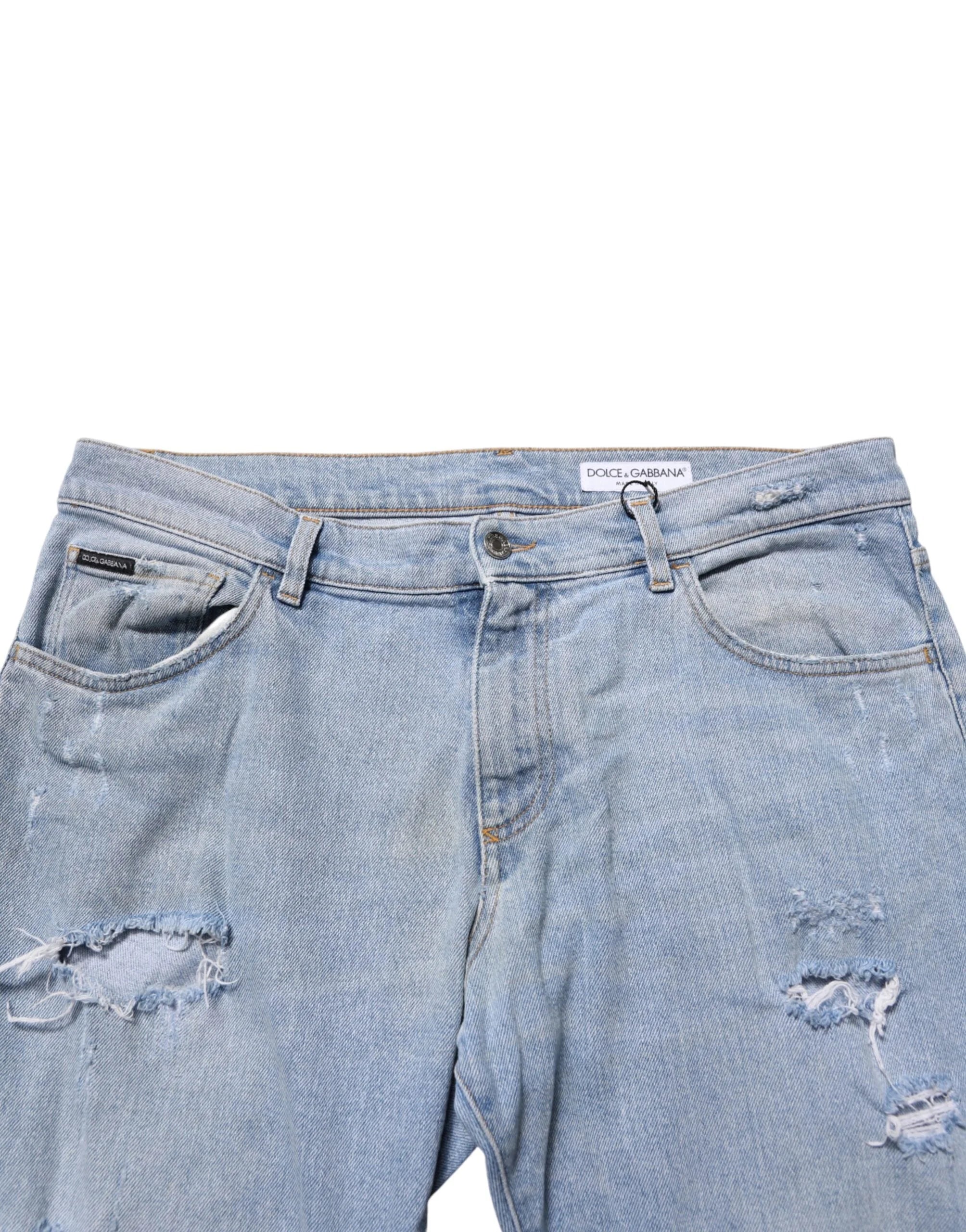 Dolce & Gabbana Blue Cotton Distressed Slim Fit Denim Jeans - IT52 | XL