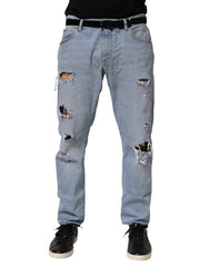 Dolce & Gabbana Blue Cotton Distressed Slim Fit Denim Jeans - IT52 | XL - Jeans