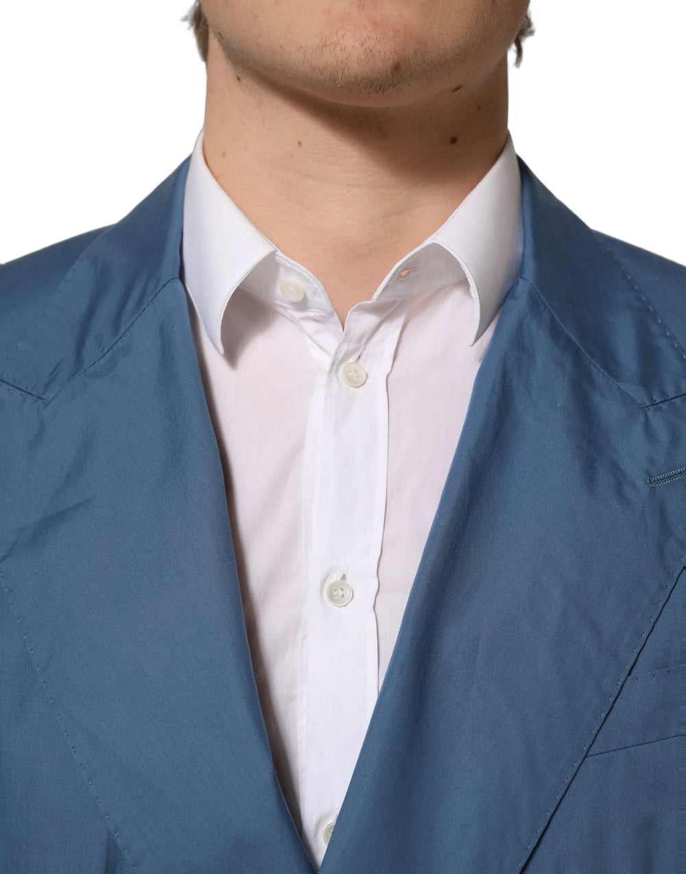 Dolce & Gabbana Blue Cotton Double Breasted Men Coat Blazer - IT52 | XL