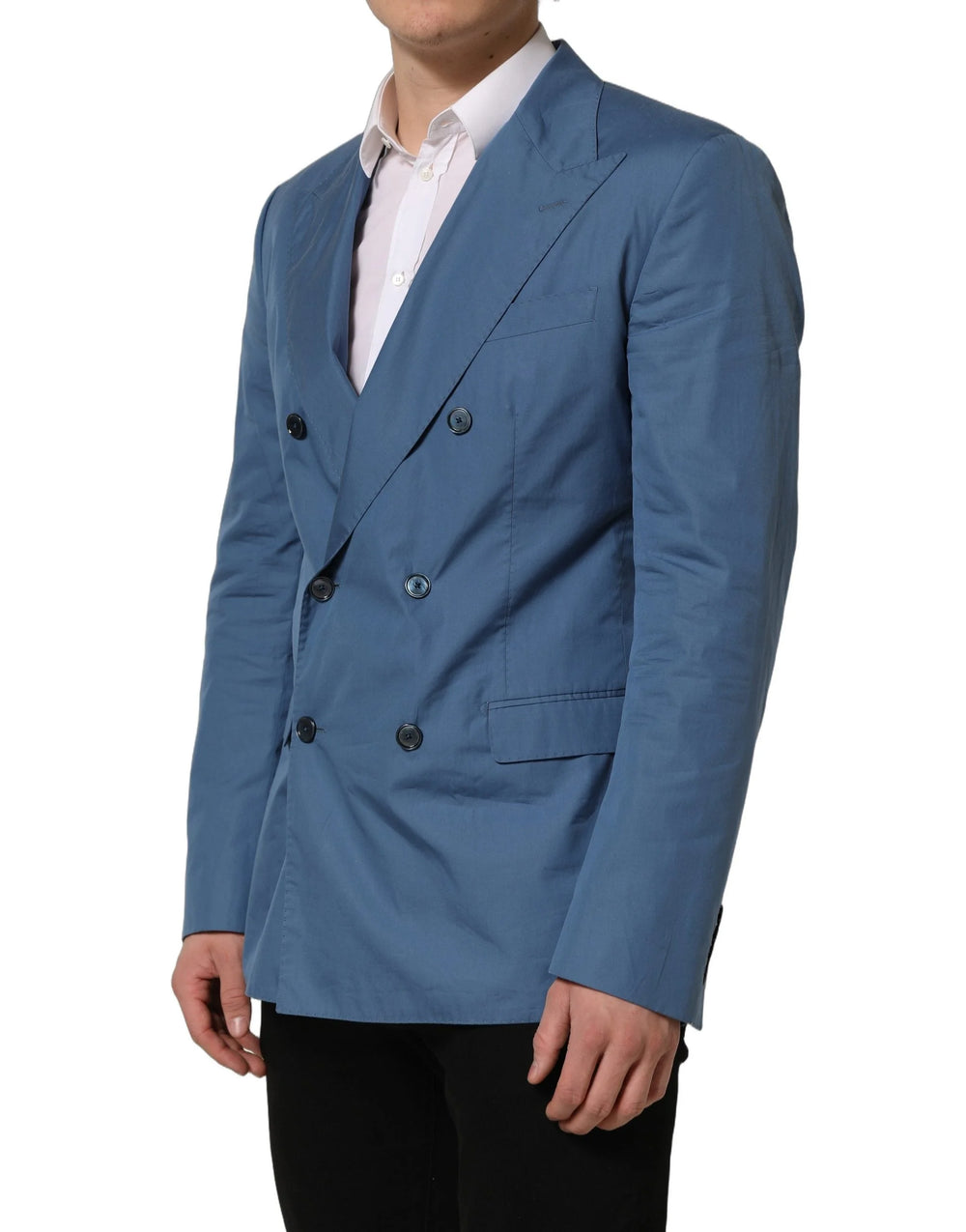 Dolce & Gabbana Blue Cotton Double Breasted Men Coat Blazer - IT52 | XL