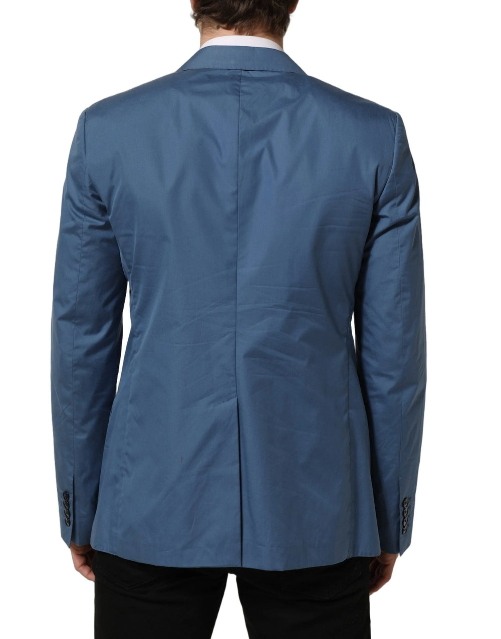 Dolce & Gabbana Blue Cotton Double Breasted Men Coat Blazer - IT52 | XL
