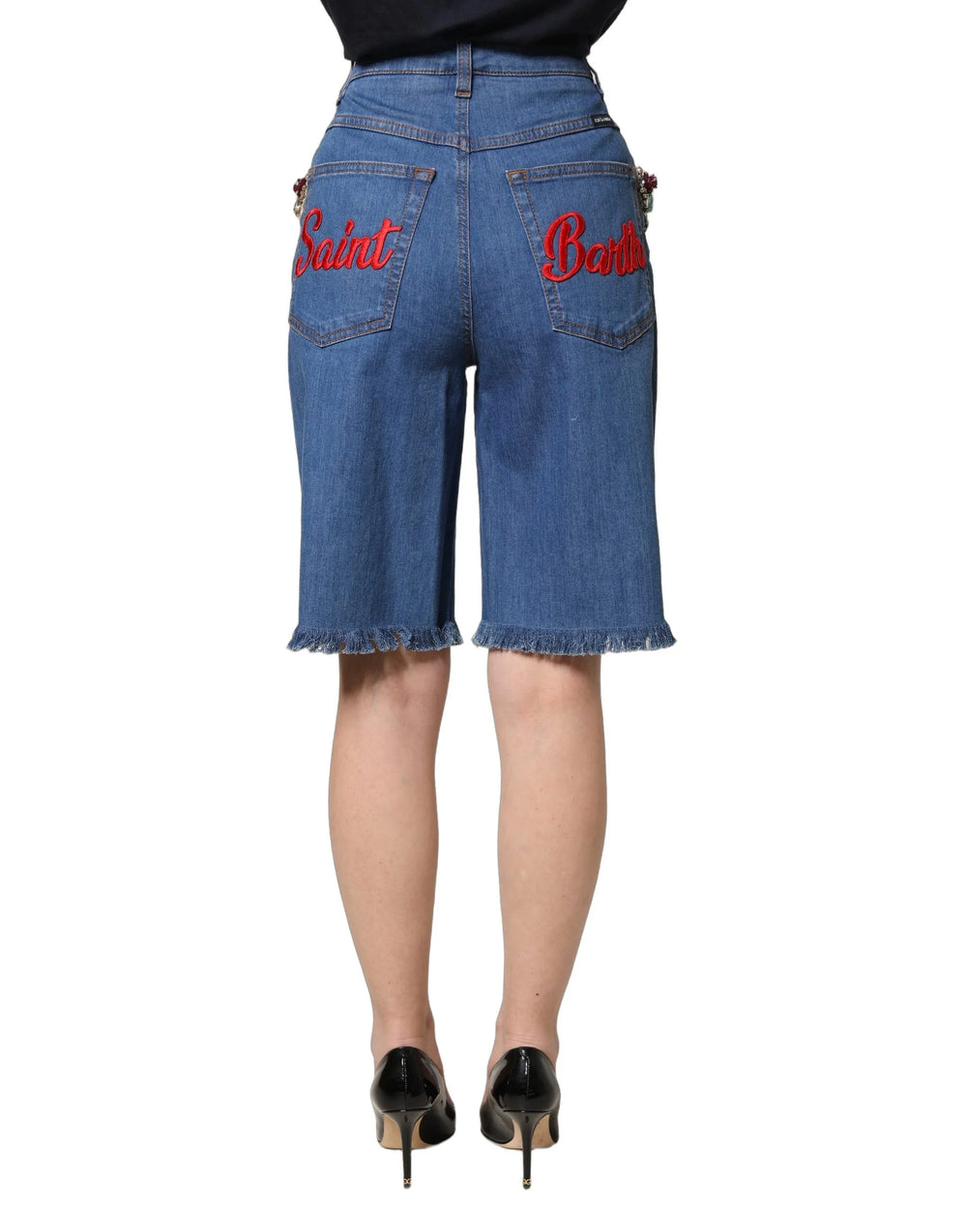 Dolce & Gabbana Blue Cotton Embellished BermudaDenim Shorts - IT36|XXS