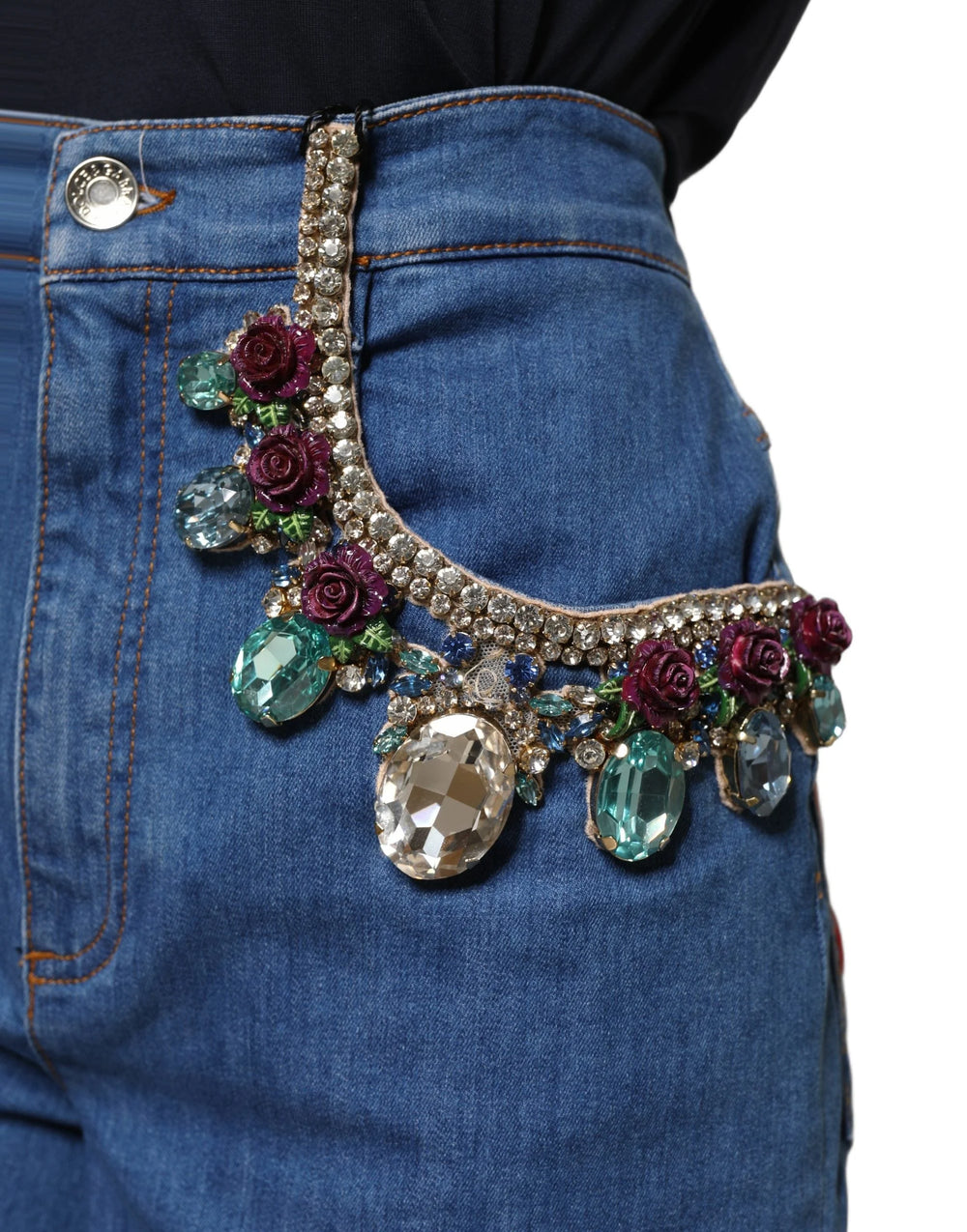 Dolce & Gabbana Blue Cotton Embellished BermudaDenim Shorts - IT36|XXS