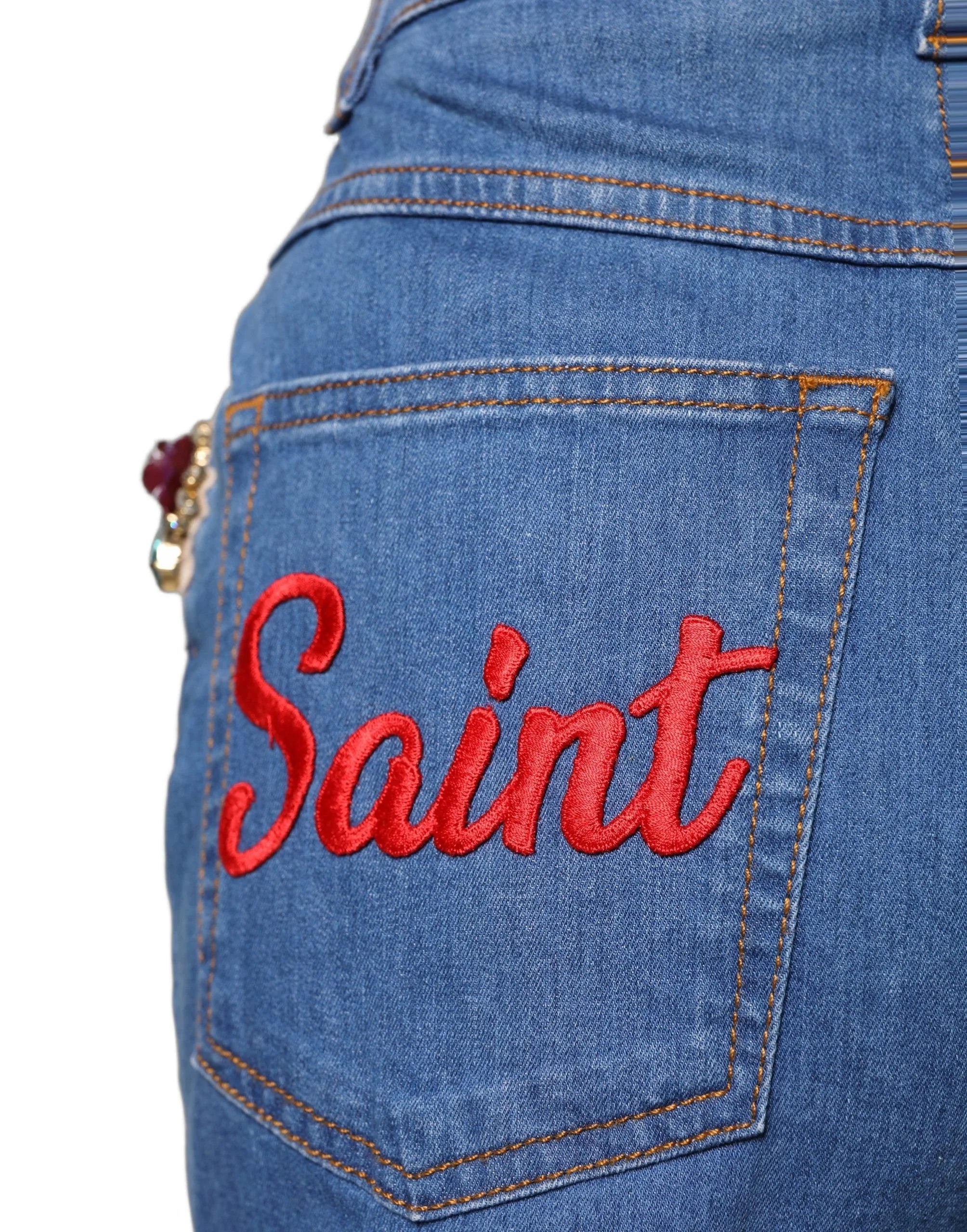 Dolce & Gabbana Blue Cotton Embellished BermudaDenim Shorts - IT36|XXS