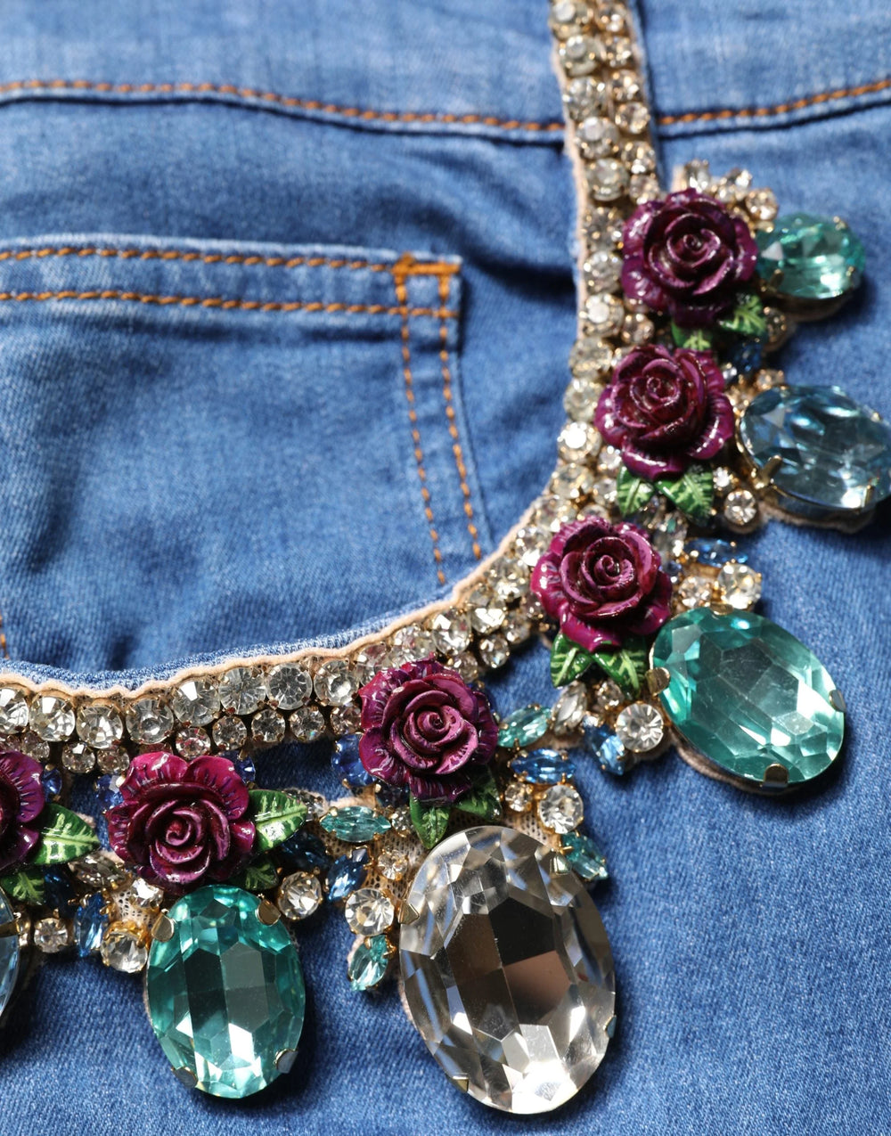 Dolce & Gabbana Blue Cotton Embellished BermudaDenim Shorts - IT36|XXS