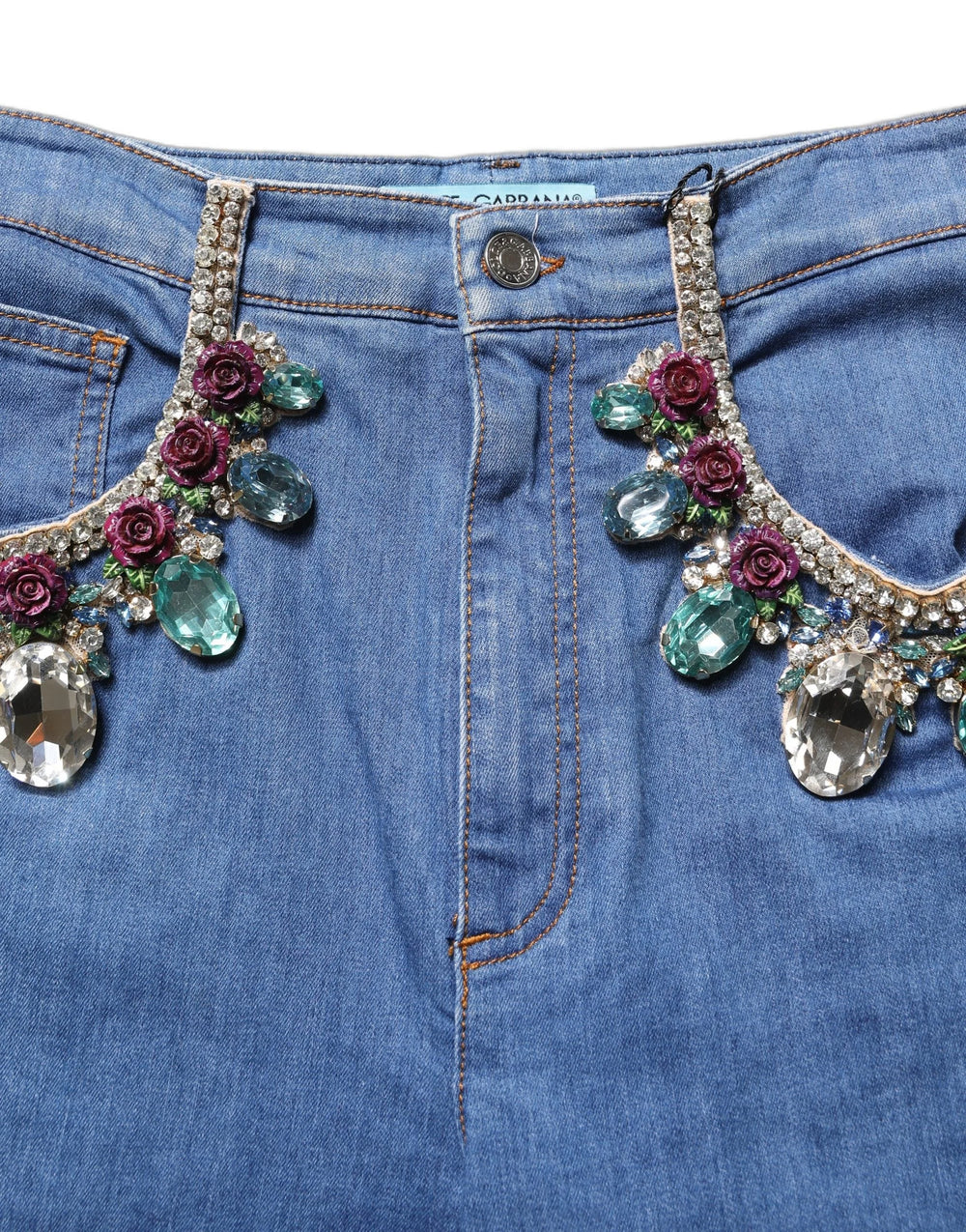 Dolce & Gabbana Blue Cotton Embellished BermudaDenim Shorts - IT36|XXS