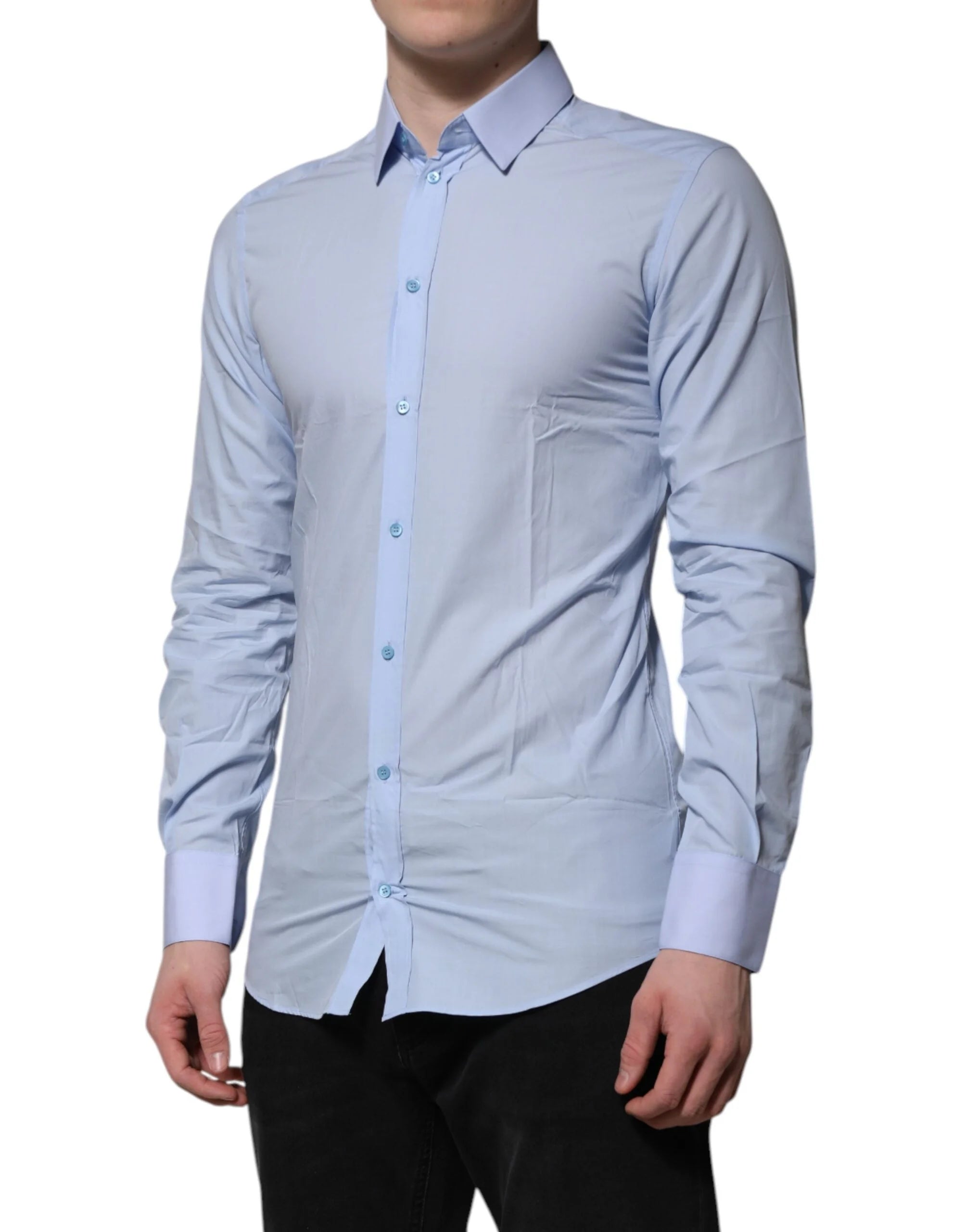 Dolce & Gabbana Blue Cotton GOLD Long Sleeves Men Dress Shirt - IT39 | S - Shirts