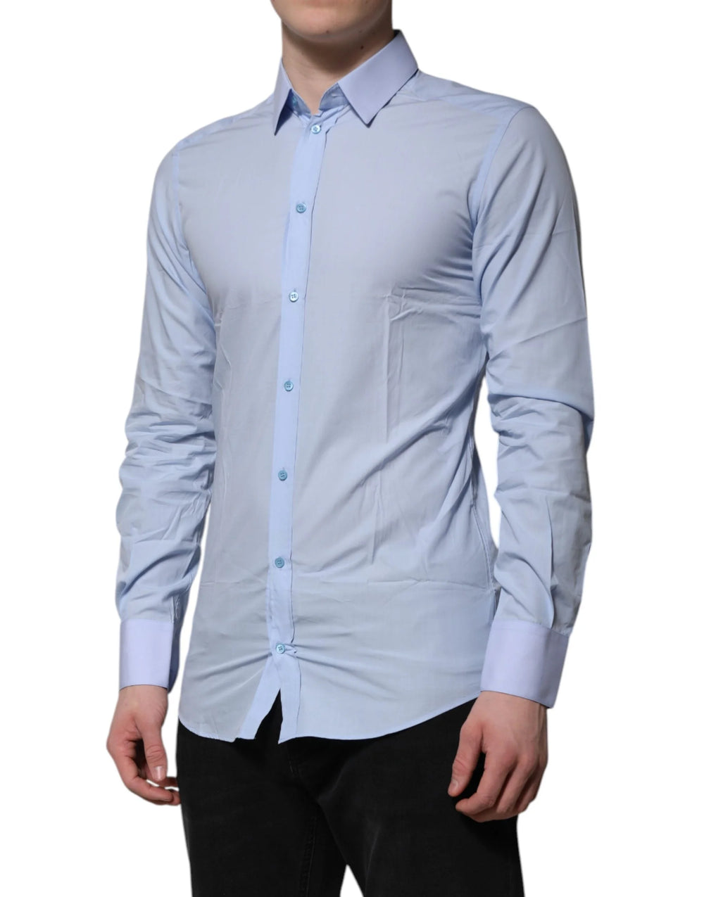 Dolce & Gabbana Blue Cotton GOLD Long Sleeves Men Dress Shirt - IT39 | S - Shirts