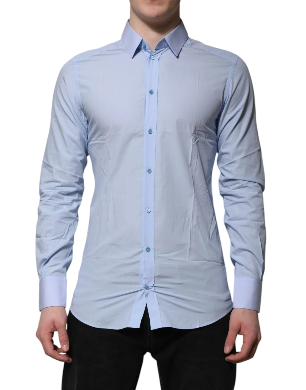 Dolce & Gabbana Blue Cotton GOLD Long Sleeves Men Dress Shirt - IT39 | S - Shirts