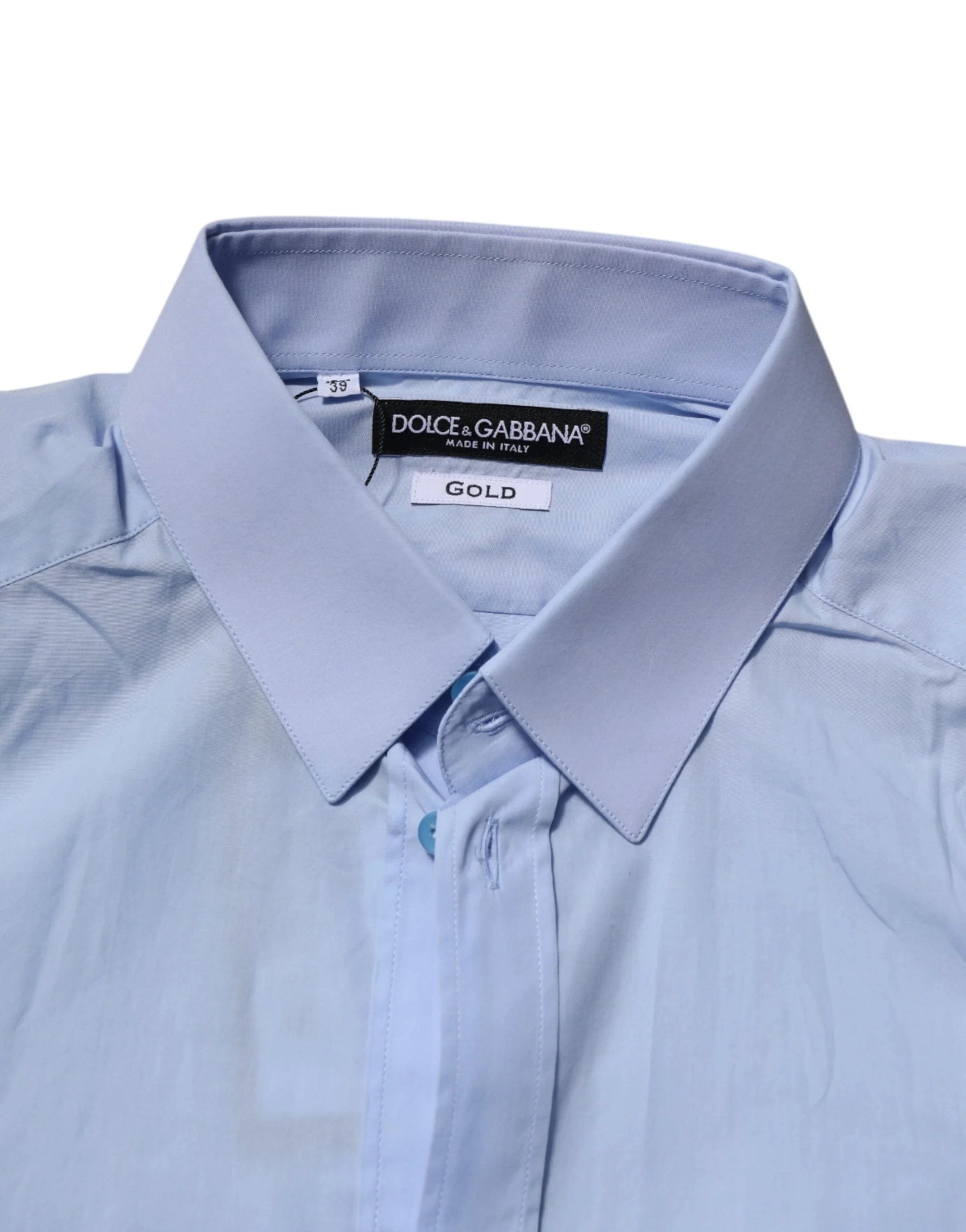 Dolce & Gabbana Blue Cotton GOLD Long Sleeves Men Dress Shirt - IT39 | S - Shirts