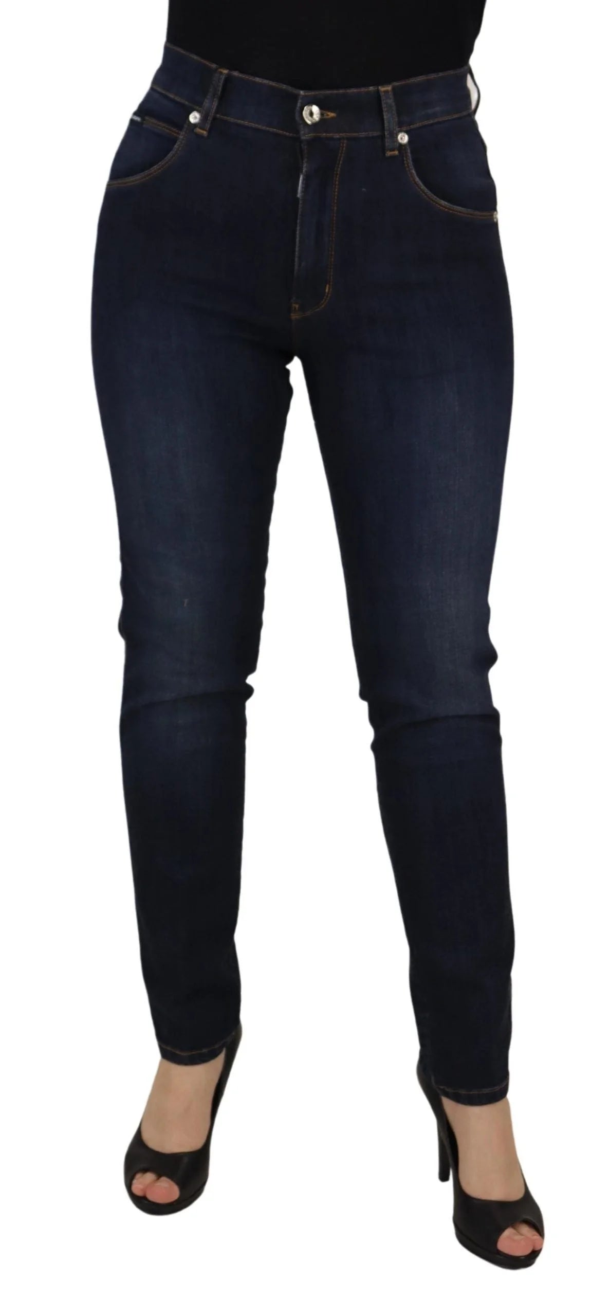 Dolce & Gabbana Blue Cotton High Waist Skinny Denim Jeans - IT44|L - Jeans
