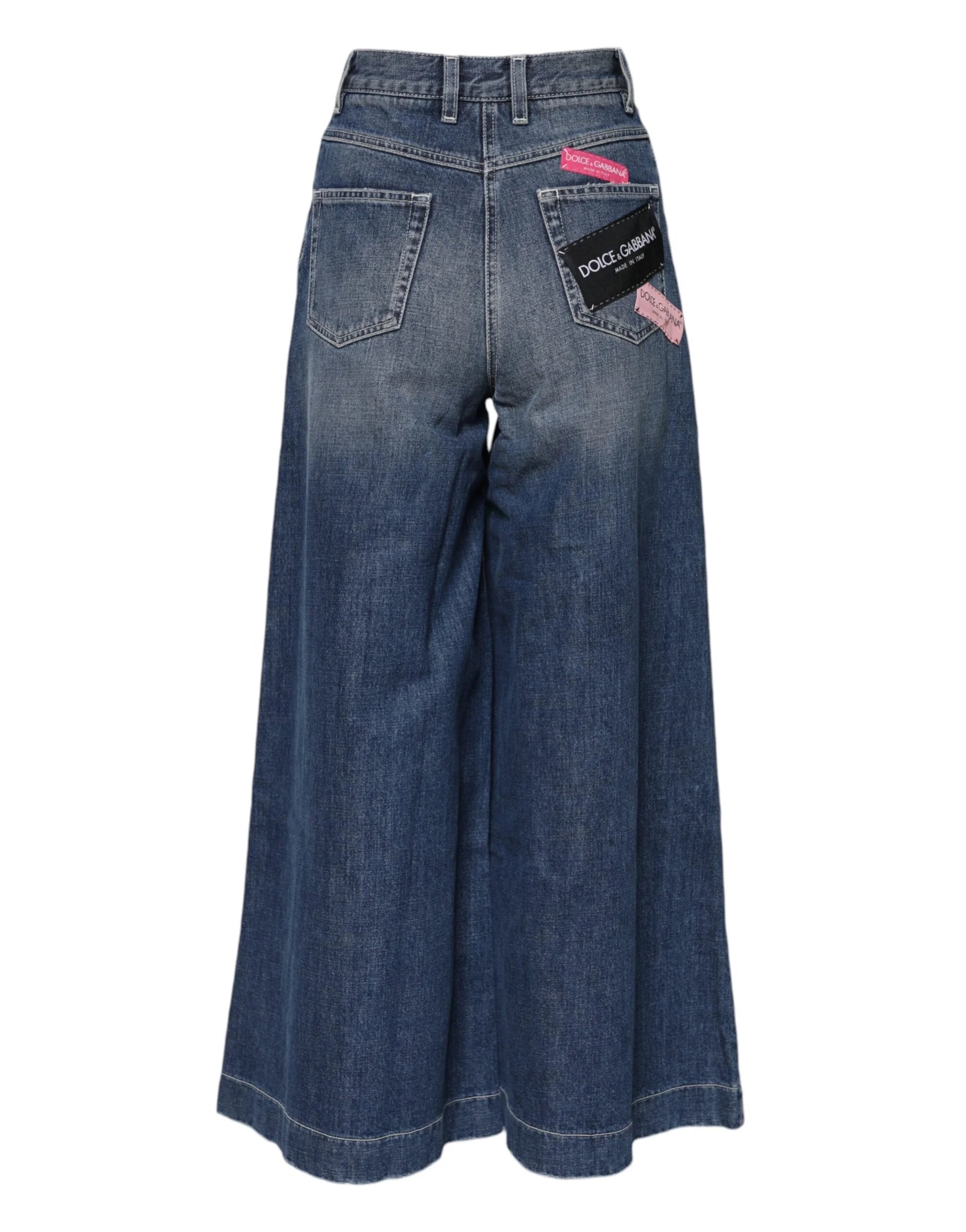 Dolce & Gabbana Blue Cotton High Waist Wide Leg Denim Jeans - IT36|XXS