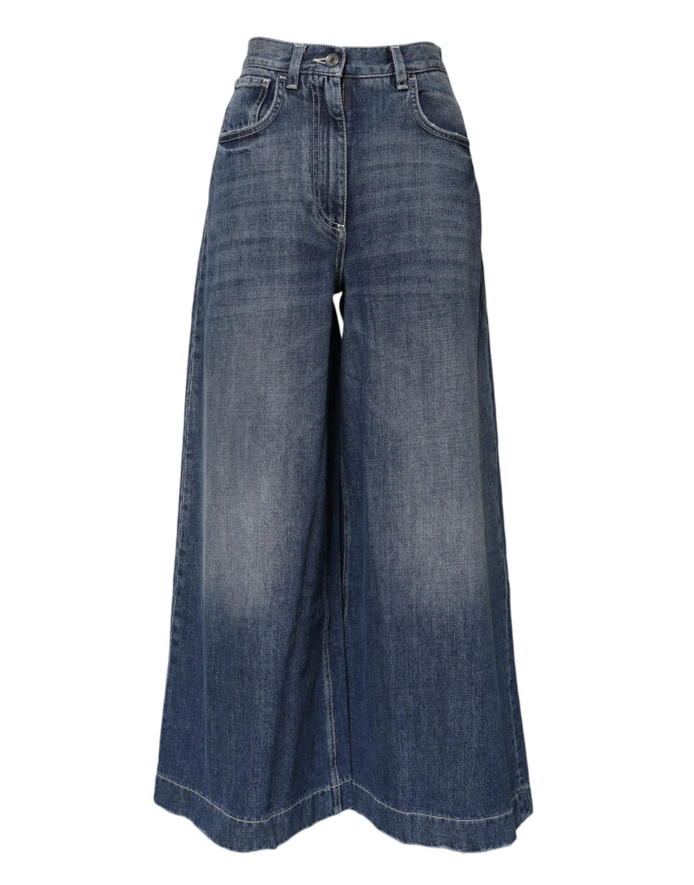 Dolce & Gabbana Blue Cotton High Waist Wide Leg Denim Jeans - IT36|XXS