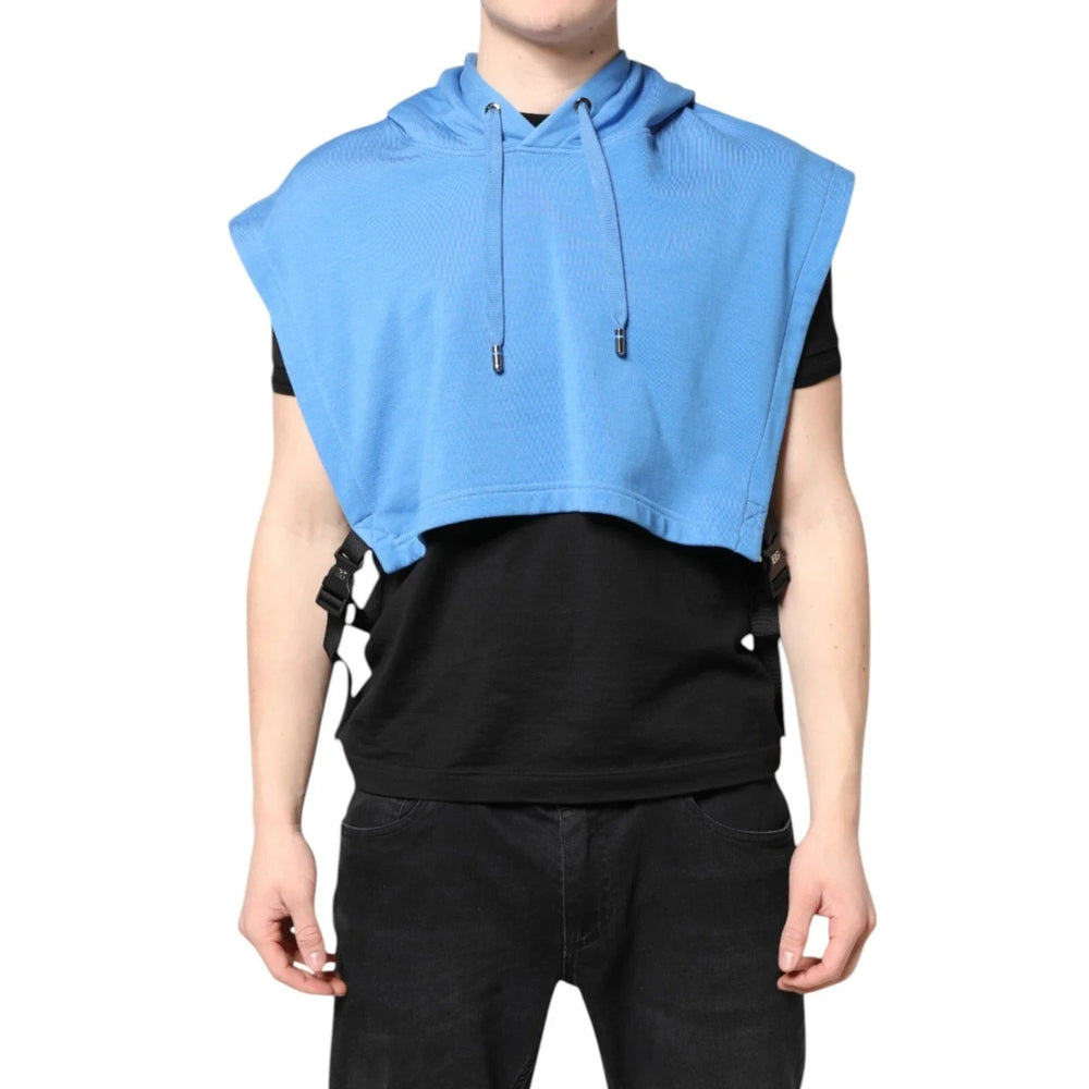 Dolce & Gabbana Blue Cotton Hooded Men Sportswear One Size Vest - One Size - Hoodies