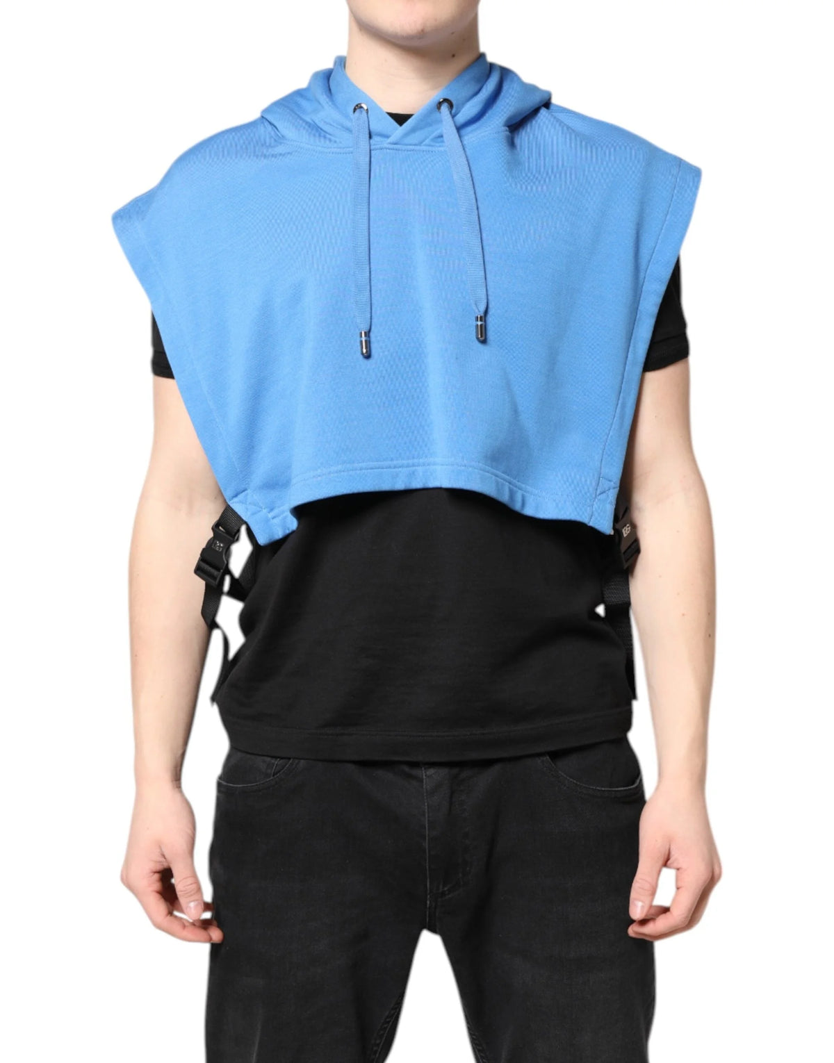 Dolce & Gabbana Blue Cotton Hooded Men Sportswear Vest Sweater - Hoodies