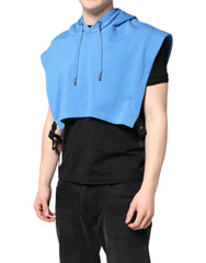 Dolce & Gabbana Blue Cotton Hooded Men Sportswear Vest Sweater - Hoodies