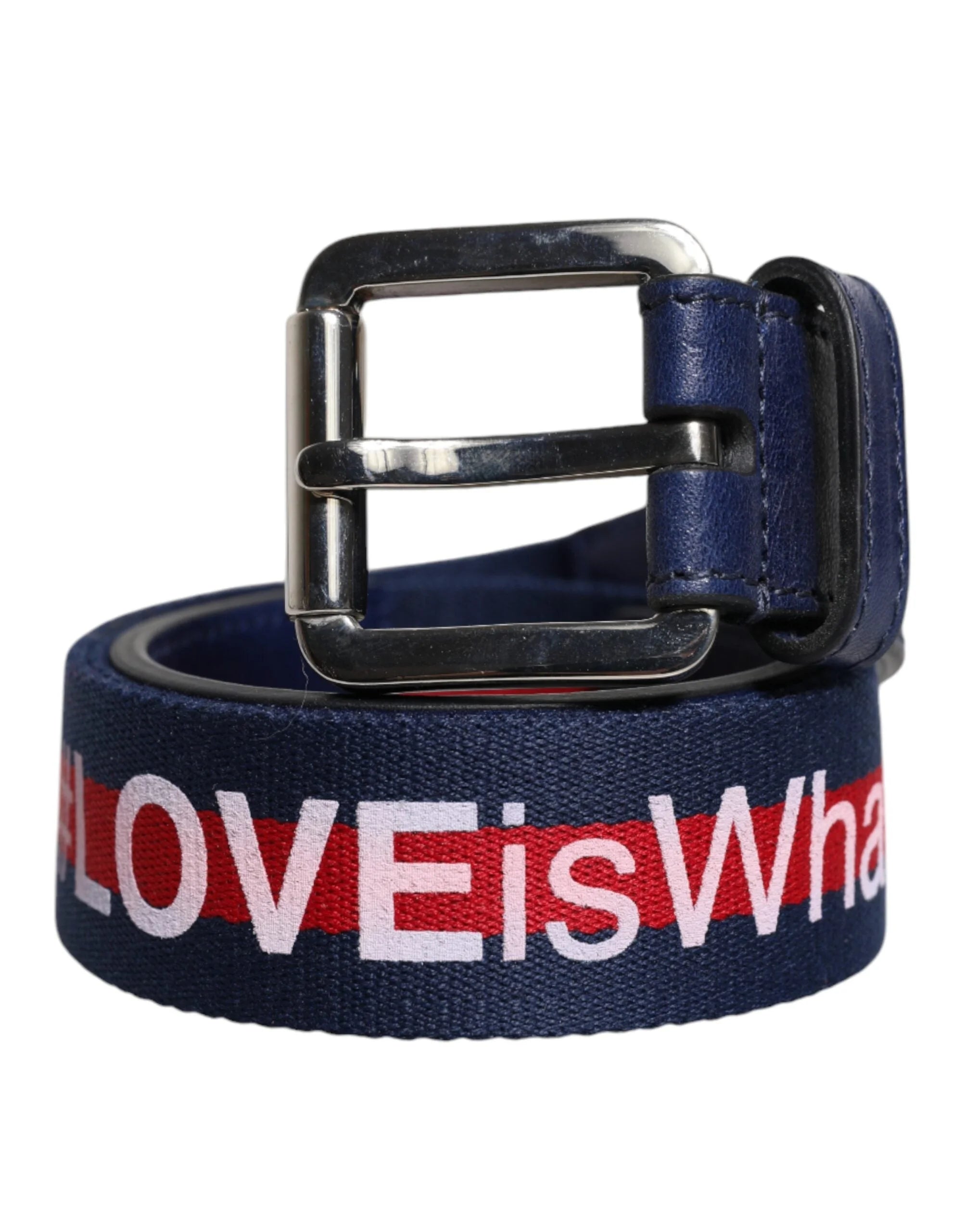 Dolce & Gabbana Blue Cotton Leather Printed Metal Buckle Belt - Belts