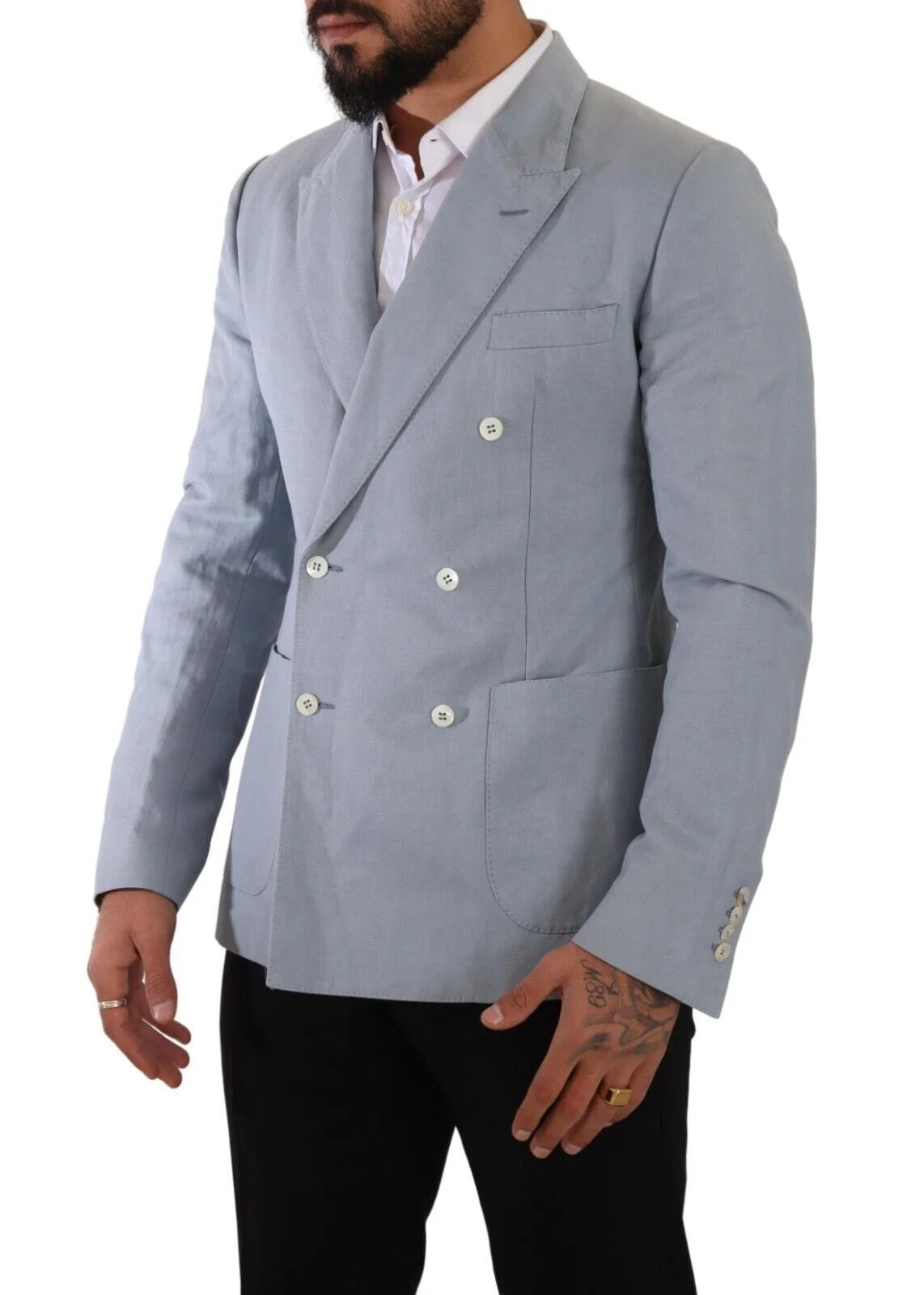 Dolce & Gabbana Blue Cotton Linen Slim Fit Jacket Coat Blazer - IT50 | L - Sport Jackets