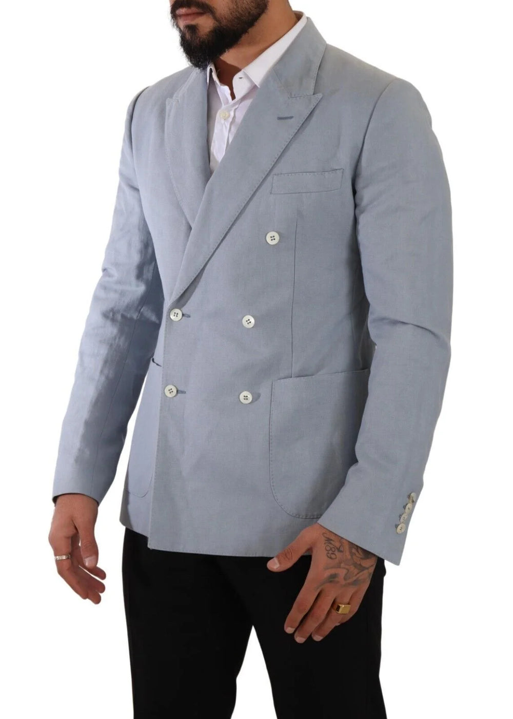 Dolce & Gabbana Blue Cotton Linen Slim Fit Jacket Coat Blazer - IT50 | L - Sport Jackets