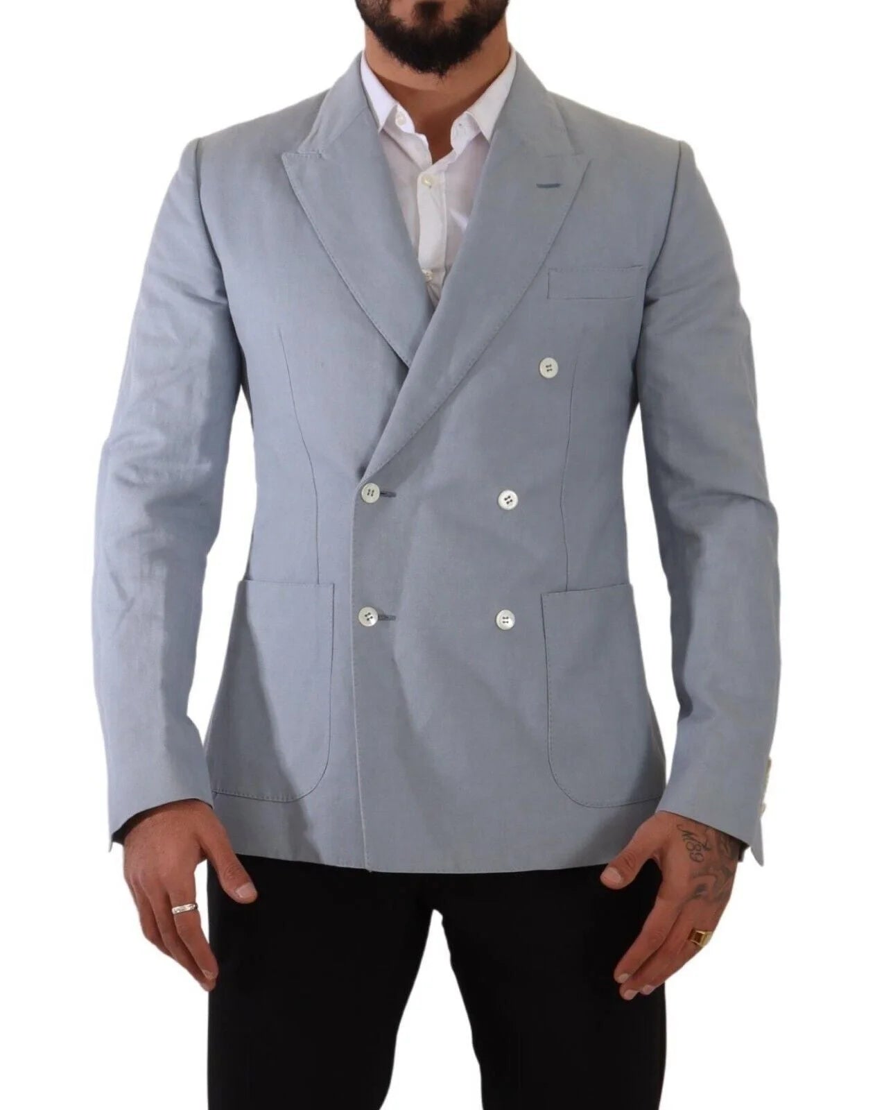 Dolce & Gabbana Blue Cotton Linen Slim Fit Jacket Coat Blazer - IT50 | L - Sport Jackets