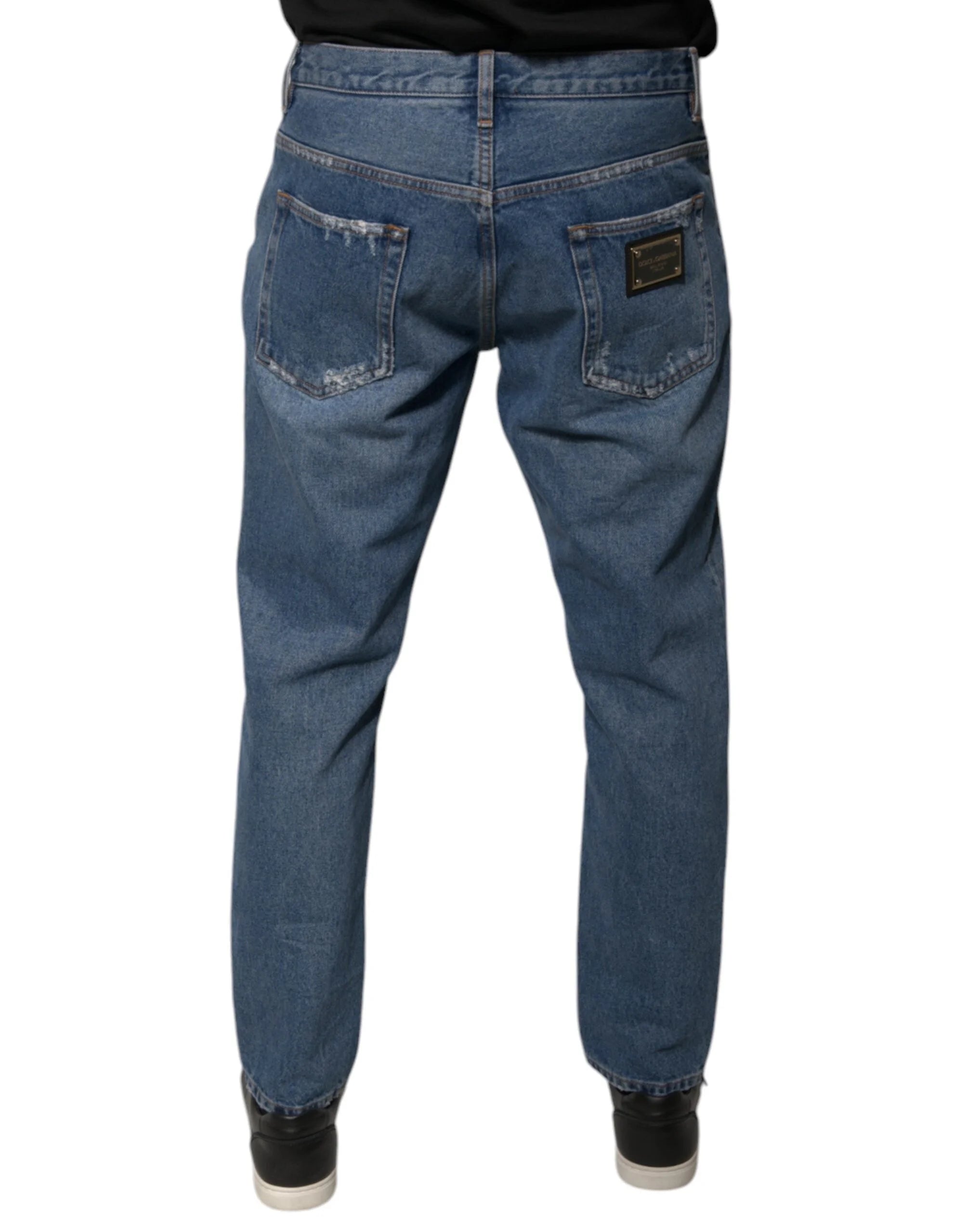 Dolce & Gabbana Blue Cotton Logo Men Loose Denim Jeans - IT48 | M - Jeans