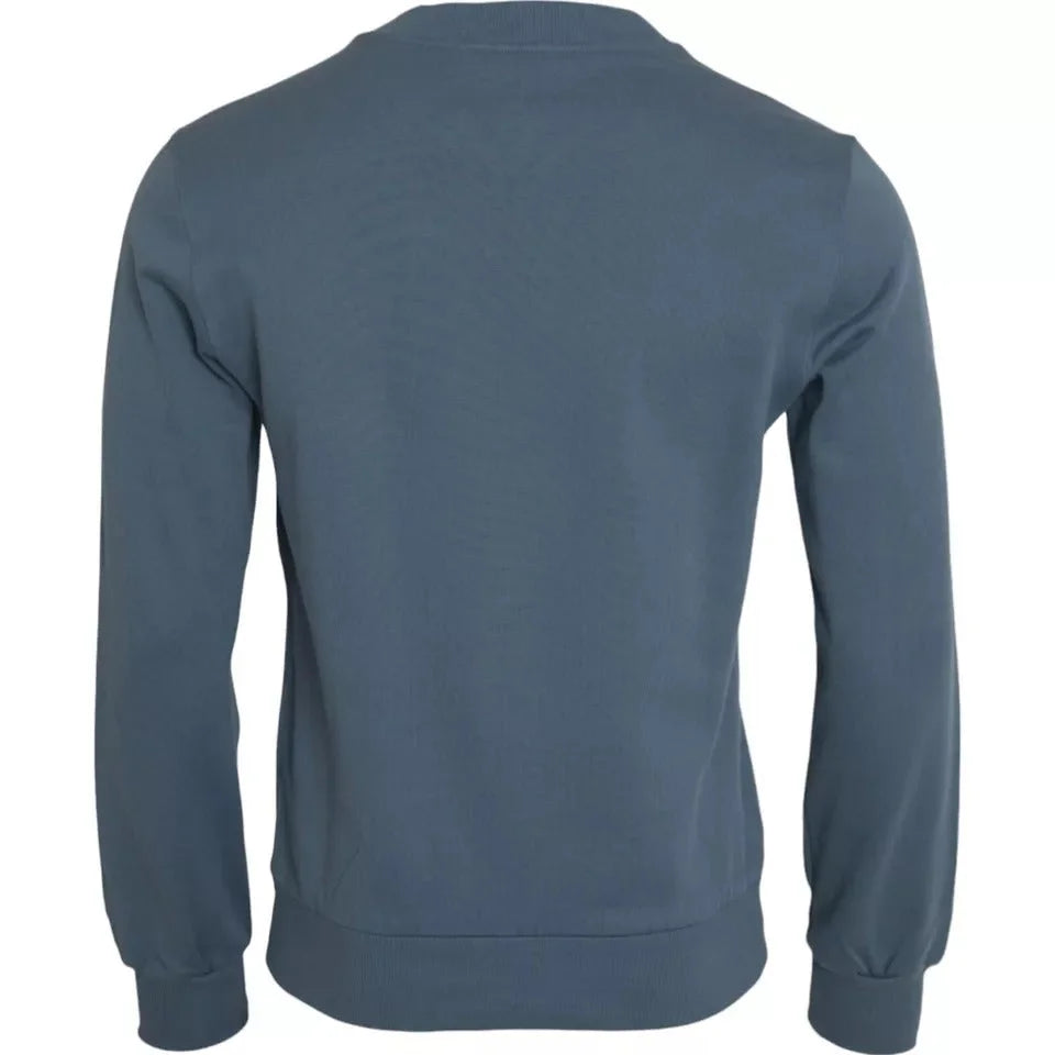 Dolce & Gabbana Blue Cotton Logo Patch Crew Neck Men Pullover Sweater - Sweaters