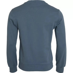 Dolce & Gabbana Blue Cotton Logo Patch Crew Neck Men Pullover Sweater - Sweaters