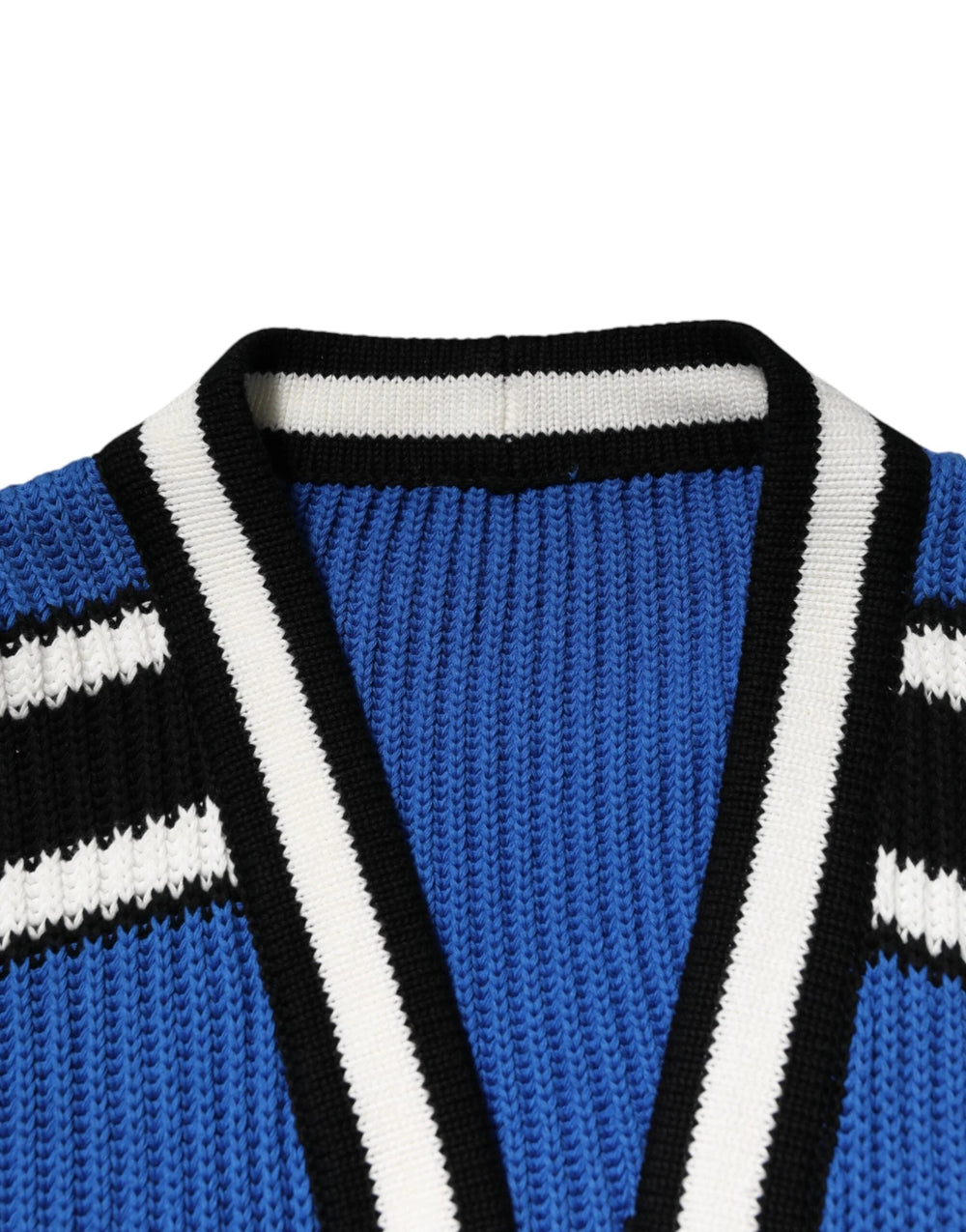 Dolce & Gabbana Blue Cotton Logo Patch Ribbed Knit Cardigan Sweater - L - Cardigans