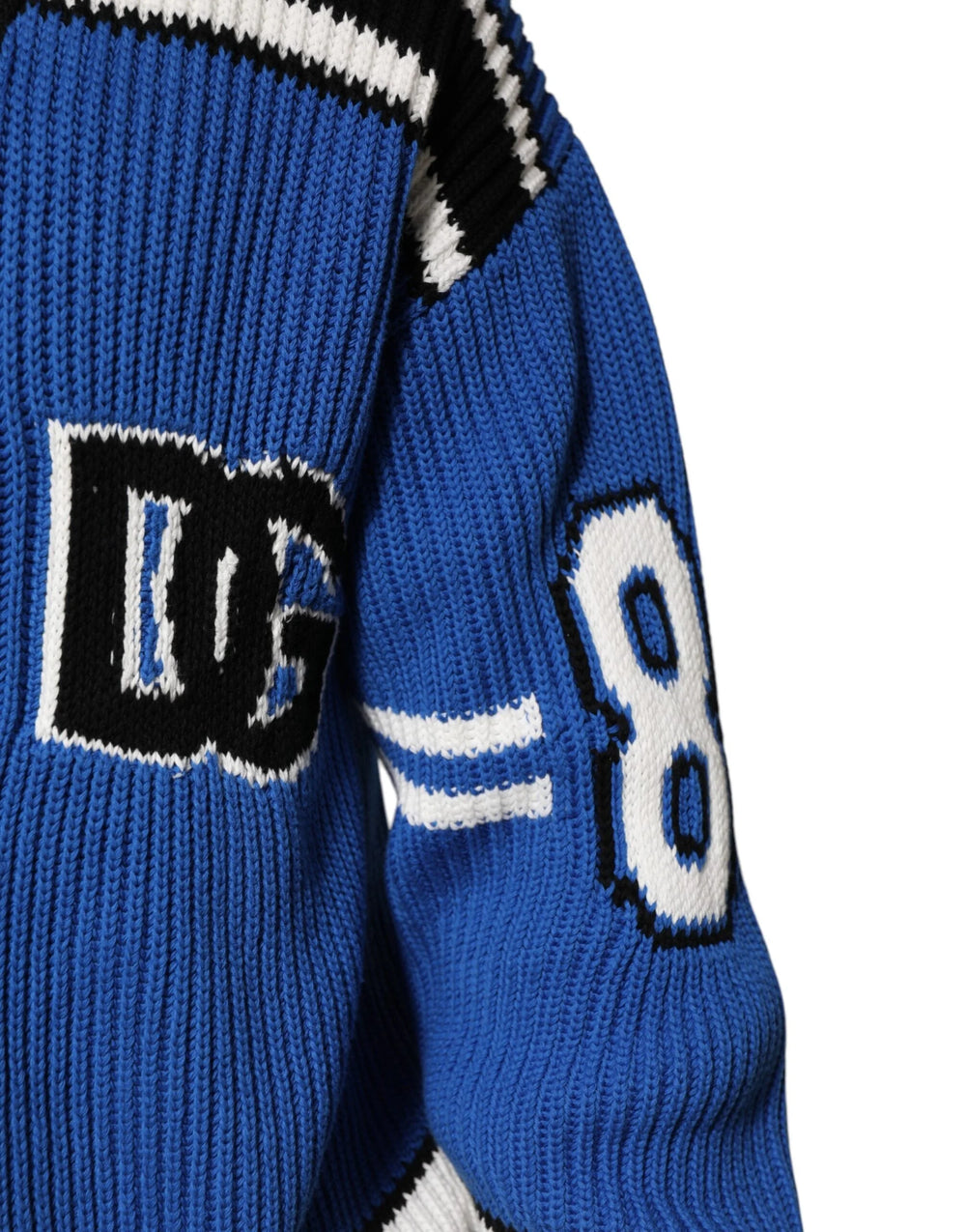 Dolce & Gabbana Blue Cotton Logo Patch Ribbed Knit Cardigan Sweater - L - Cardigans