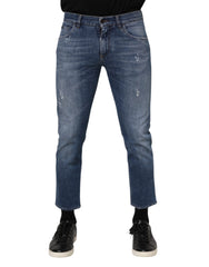 Dolce & Gabbana Blue Cotton Logo Plaque Denim Jeans - IT48 | M