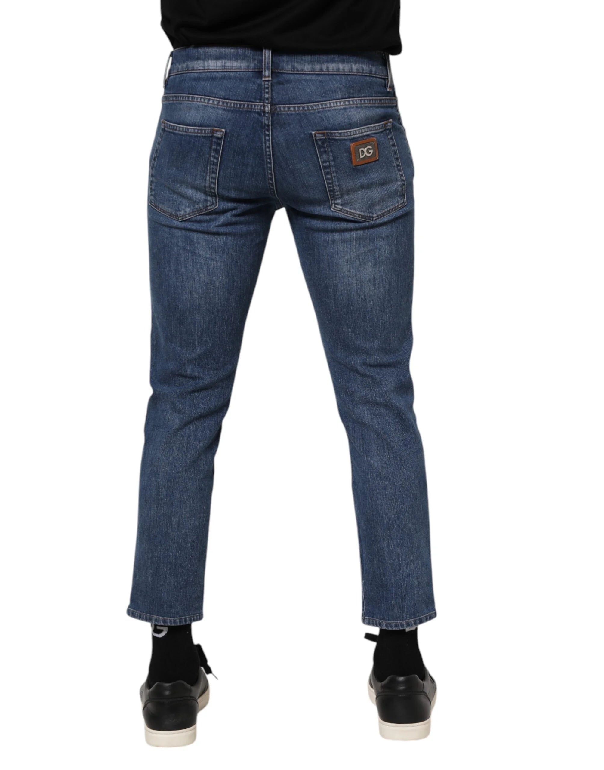Dolce & Gabbana Blue Cotton Logo Plaque Denim Jeans - IT48 | M