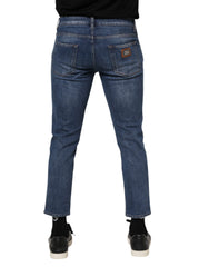 Dolce & Gabbana Blue Cotton Logo Plaque Denim Jeans - IT48 | M