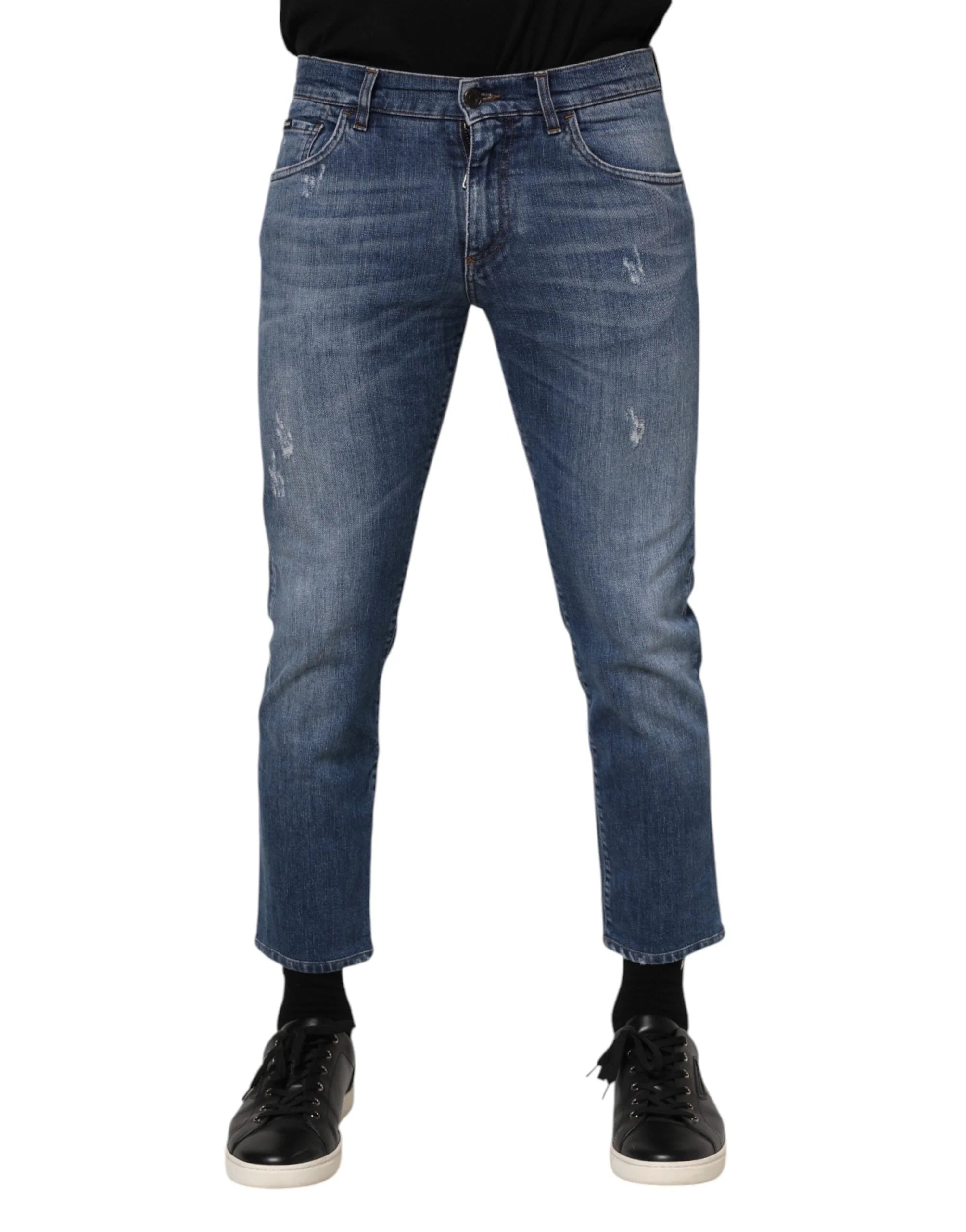 Dolce & Gabbana Blue Cotton Logo Plaque Denim Jeans - IT48 | M