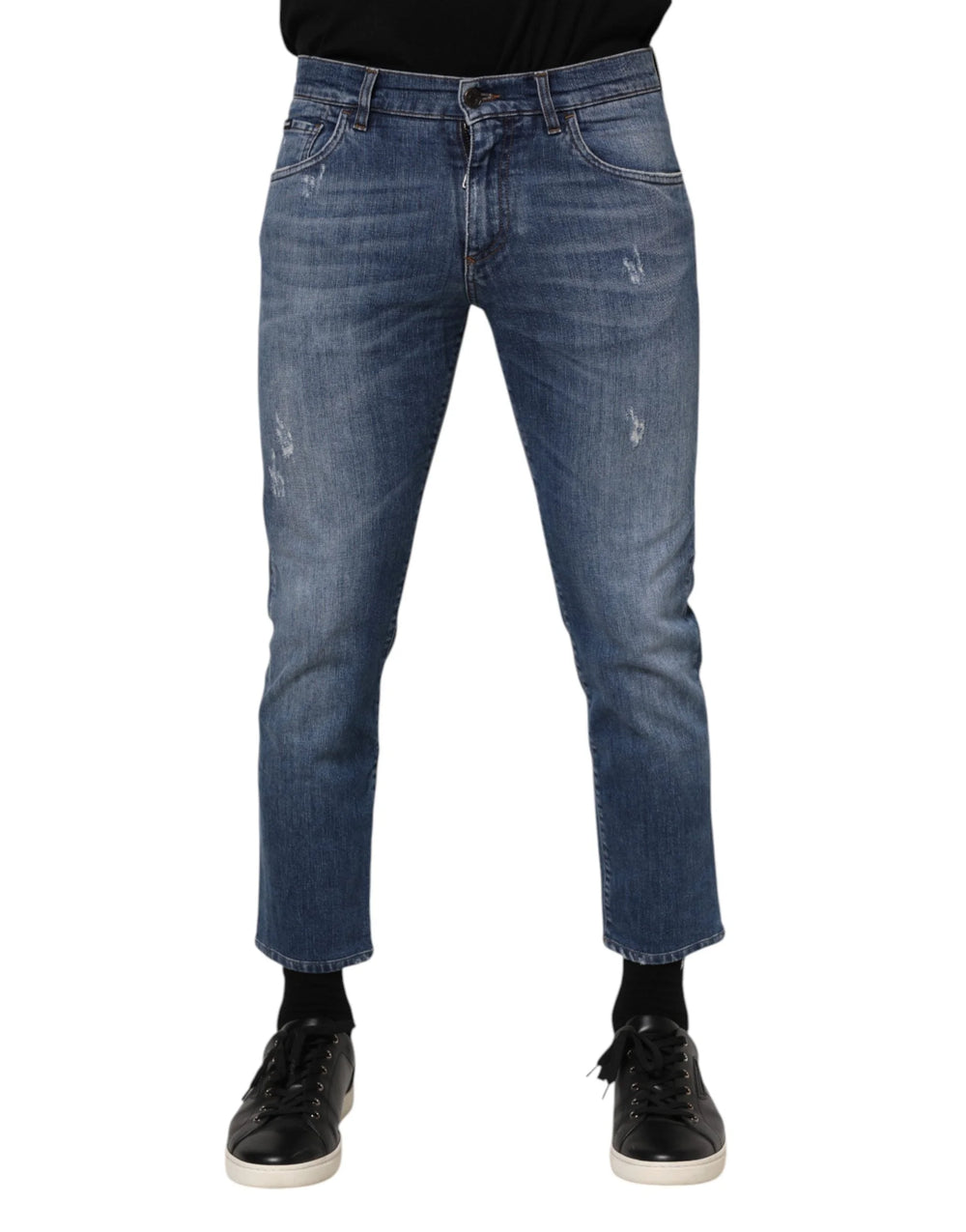 Dolce & Gabbana Blue Cotton Logo Plaque Denim Jeans - IT48 | M
