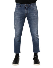 Dolce & Gabbana Blue Cotton Logo Plaque Denim Jeans - IT48 | M